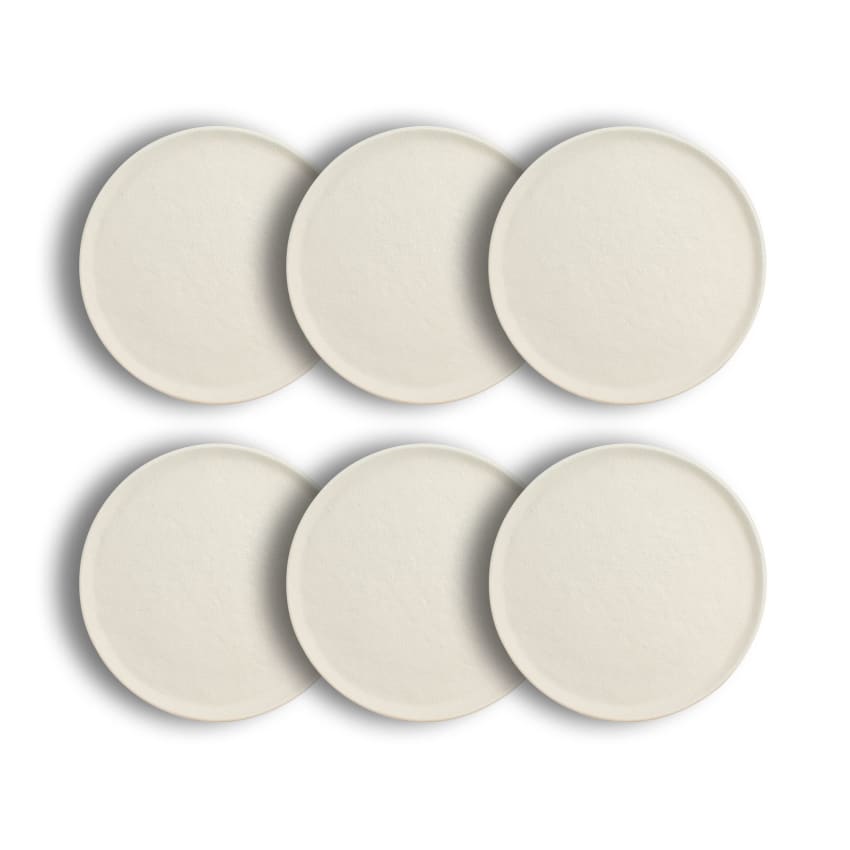 Lot de 6 assiettes à dessert texturées 21cm grès blanc mat
