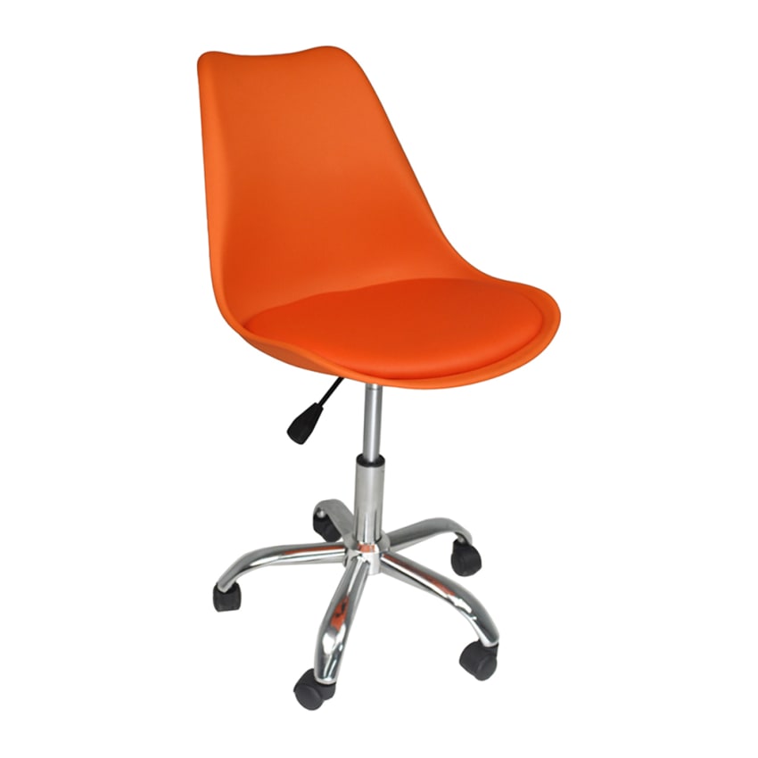 Vinsetto Sedia Da Ufficio Girevole Senza Braccioli - Imbottita In Tessuto Tinta Lino, Altezza Regolabile, Portata 120 Kg - Colore Arancione