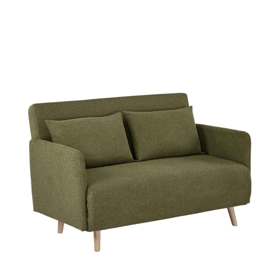 Canapé Belushi Drawer, coloris pieds bois clair - vert olive