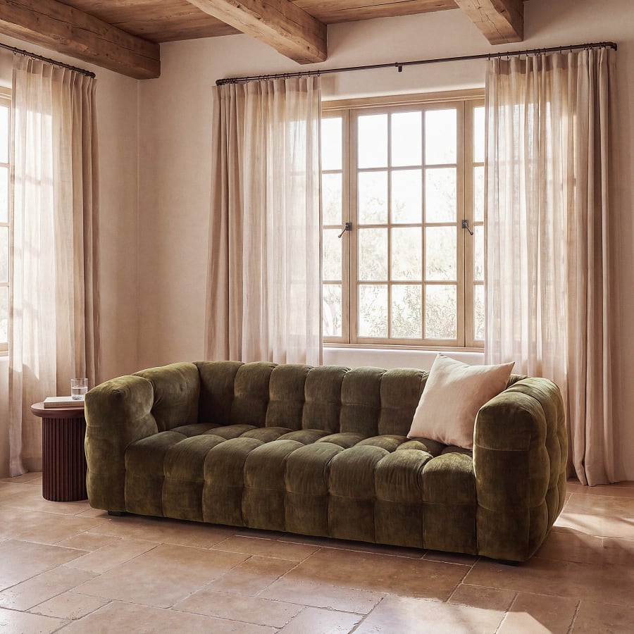 Canapé Lilo Maisons du Monde, coloris vert kaki effet vieilli