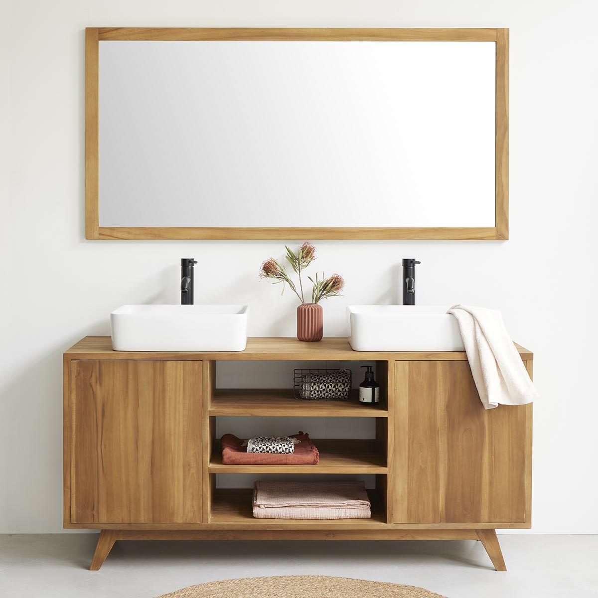 Mueble bar de madera de teca de 100x85-170 (abierto)x40cm. Rococó