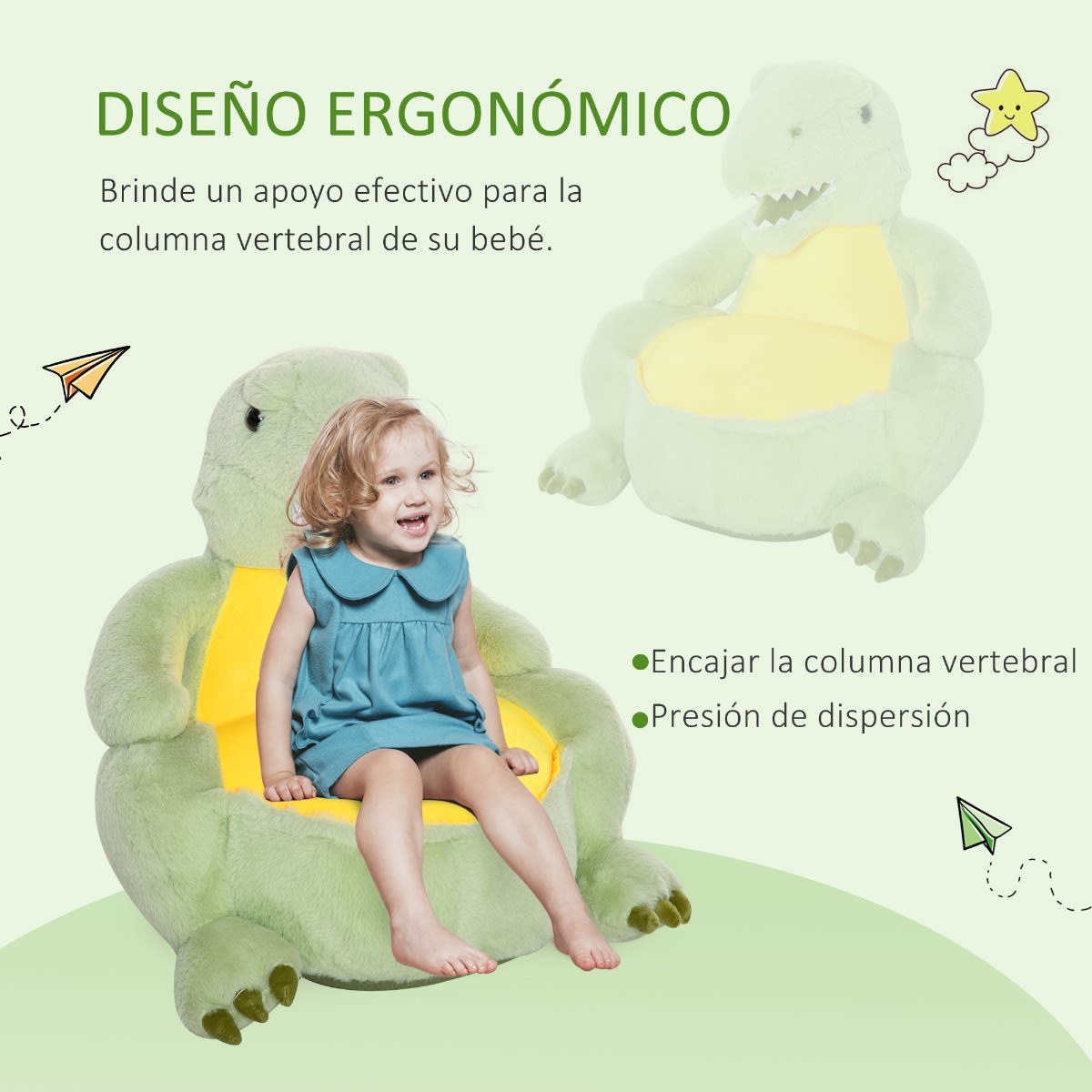 Puff infantil Homcom verde 60x55x59 cm franela algodón PP_310