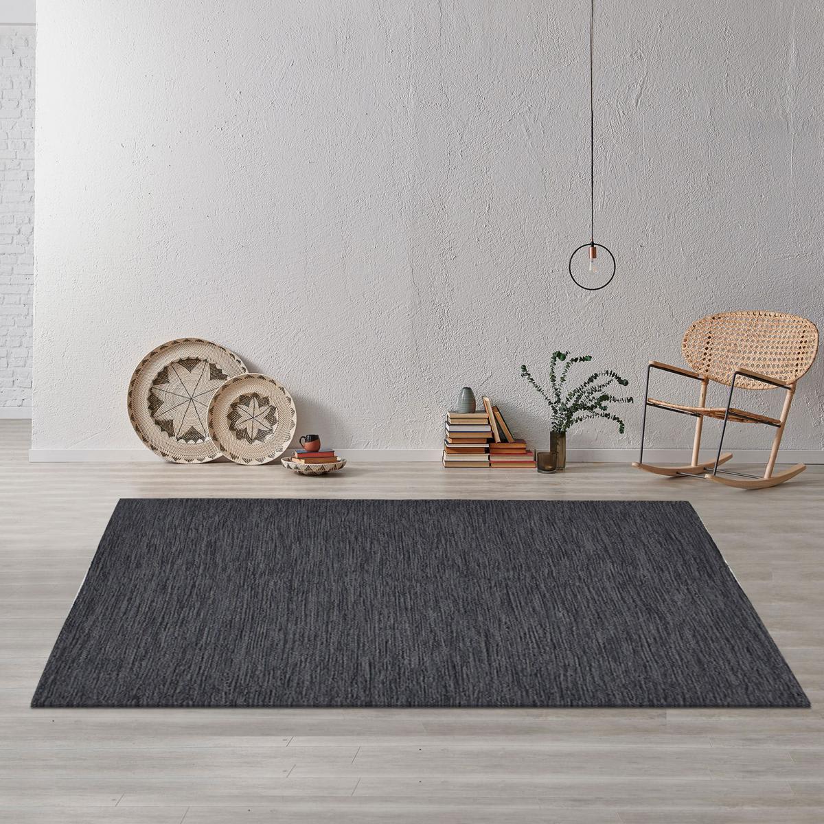 Tapis salon fait main uni chiné 100% bio gris 200x290 gost en