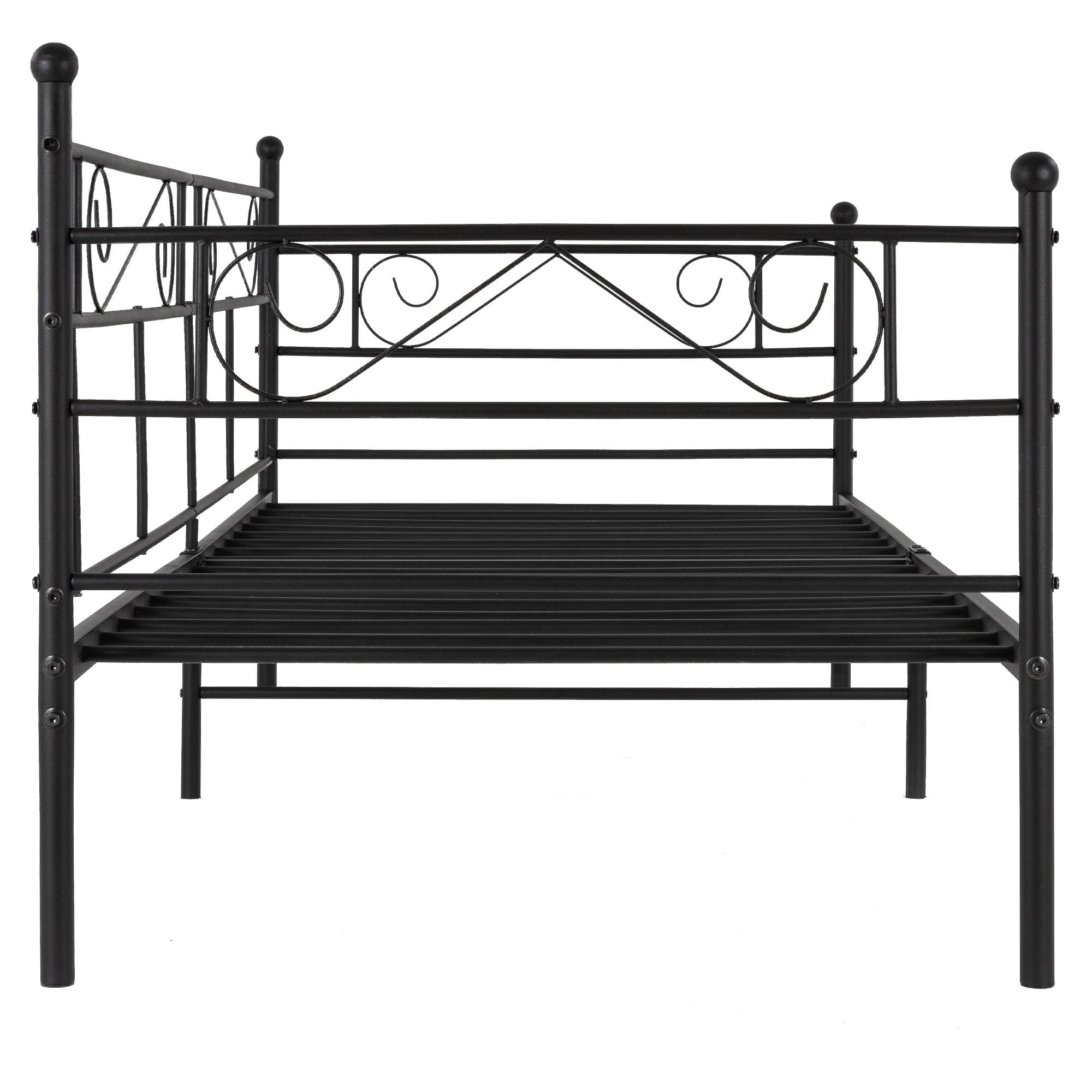 Struttura Letto in Metallo con Testiera e Pediera 90 x 200 cm Letto Singolo  per Adulti / Ragazzi - Nero