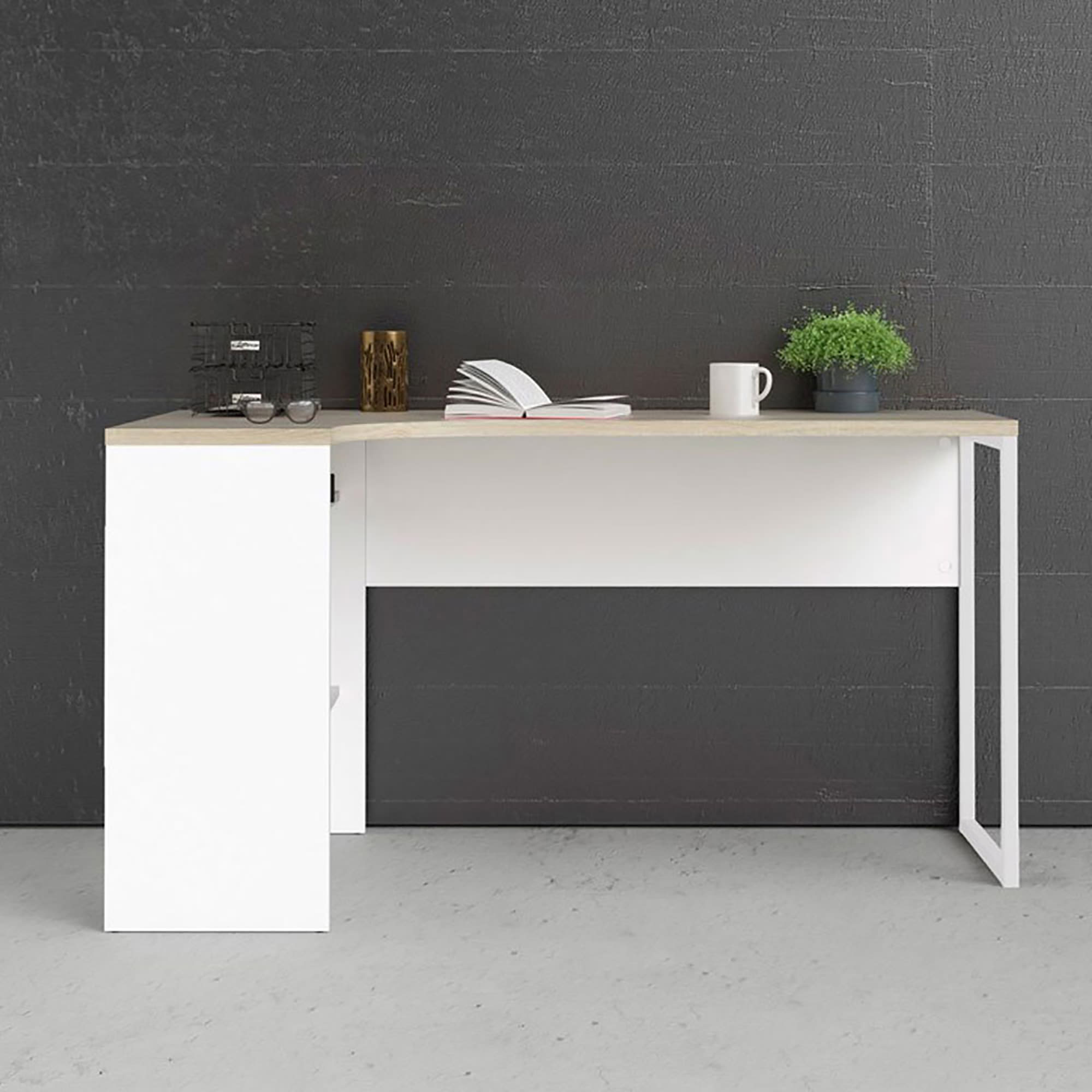 Bureau d'angle Perya Bois Naturel et Blanc crème