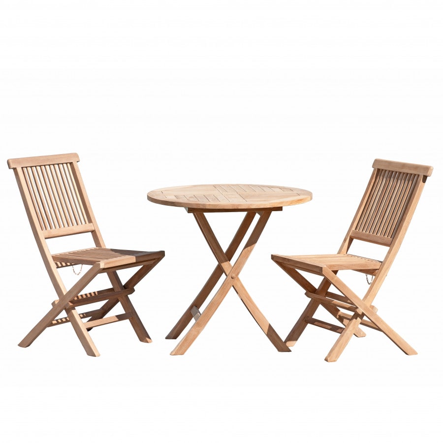 Table jardin teck 80cm idéal balcon 4 personnes