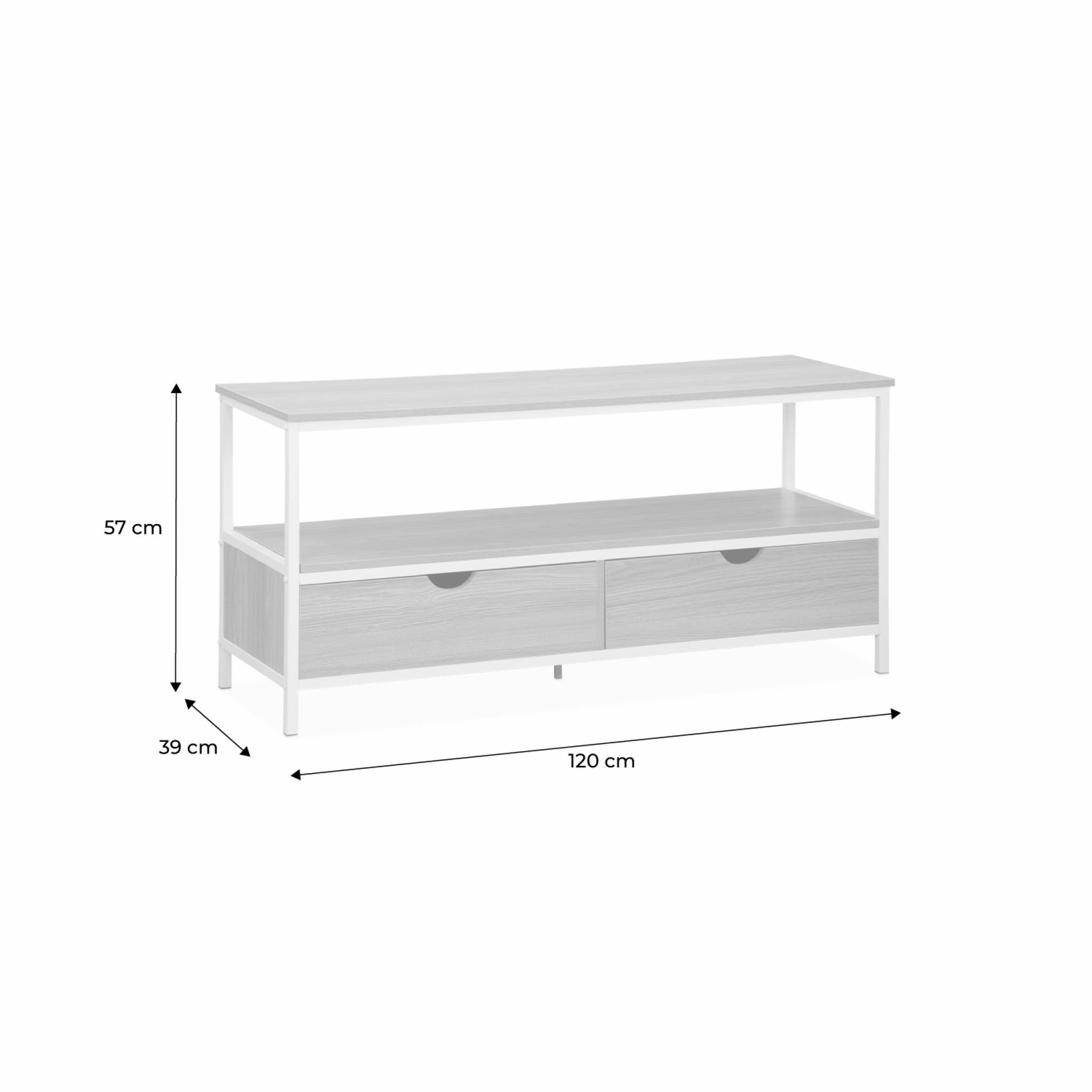 Mobile per TV in legno e metallo 120x39x57cm - Loft - con 2 cassetti