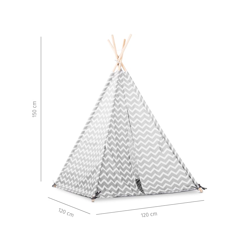 Tenda teepee per bambini in legno e poliestere impermeabile grigio