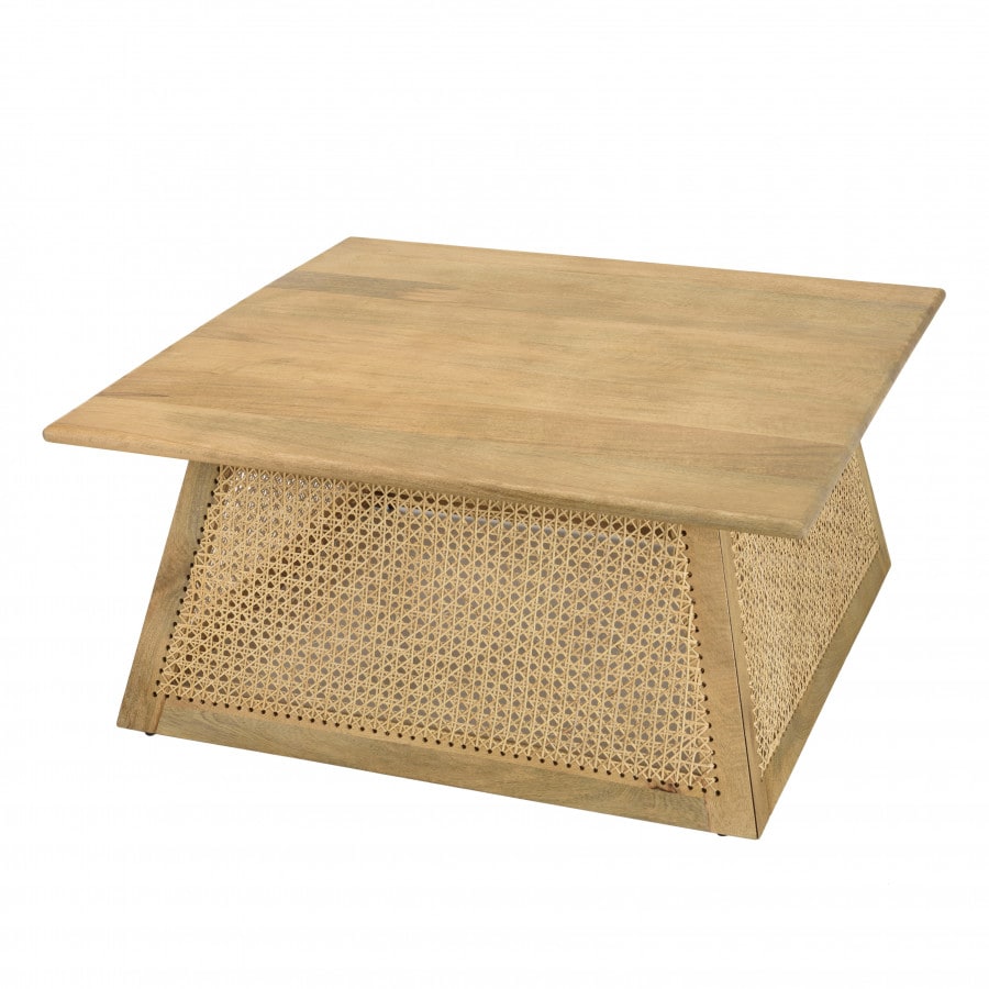Mesa de centro rectangular en madera de teca reciclada y patas de metal