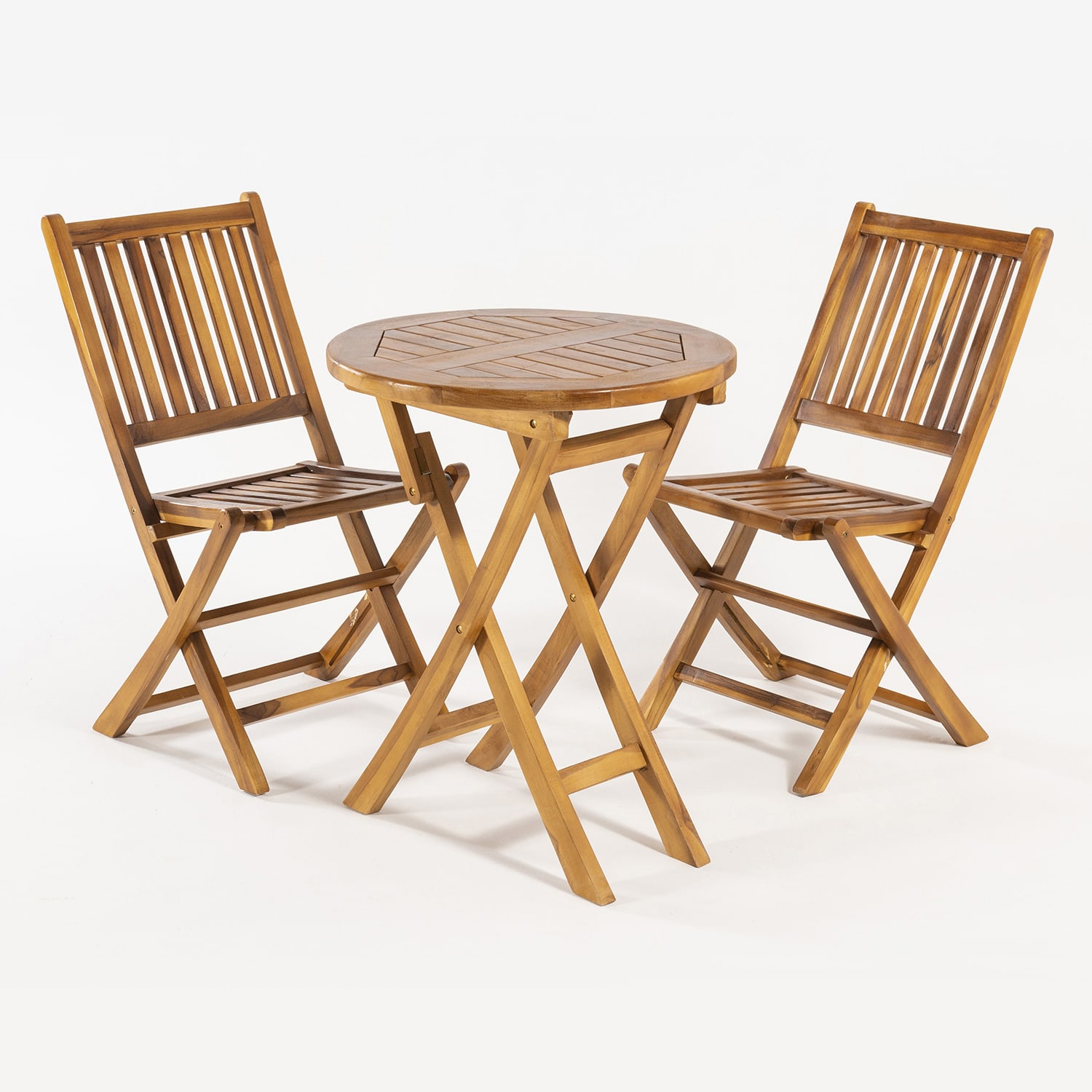 Conjunto de 2 sillas plegables y mesa de jardín de teca 60 cm