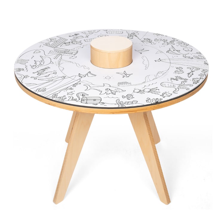 Mesa multifunción infantil de madera natural amarillo