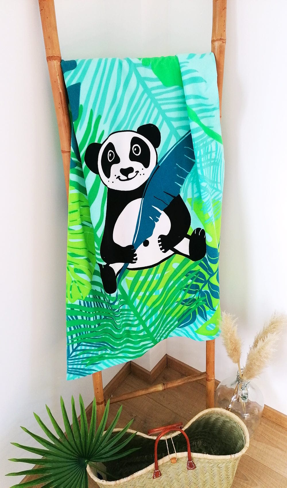 Asciugamano in microfibra Panda bambino 70x140 verde SERVIETTE PLAGE  ENFANTS