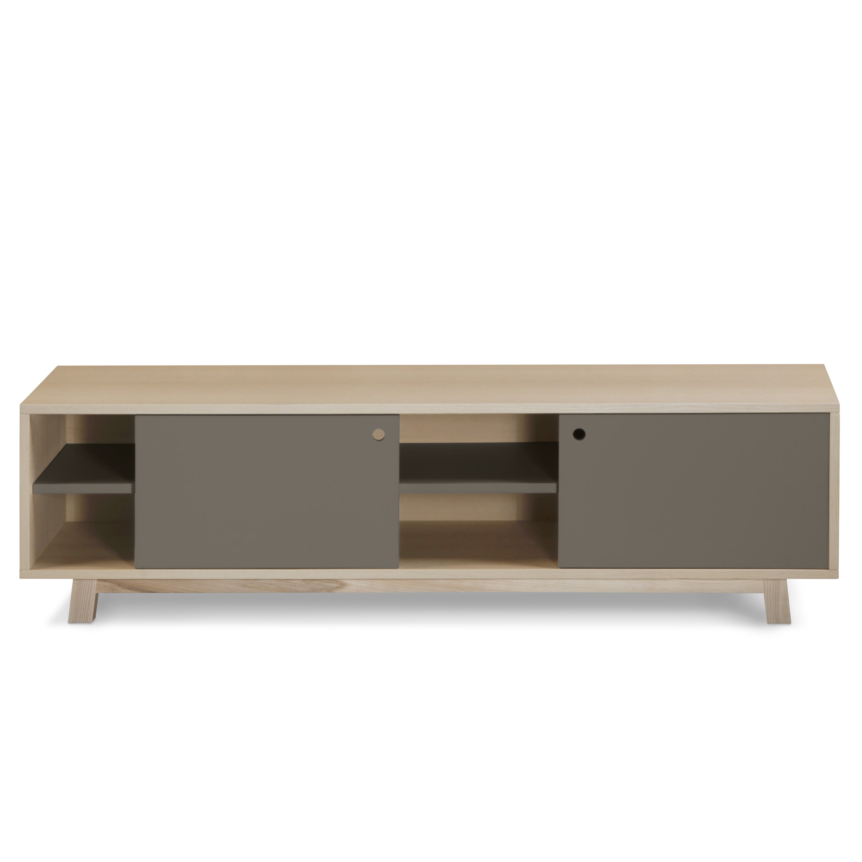 Mueble TV de 160 cm con 2 cajones y 2 puertas correderas - Negro y Natural