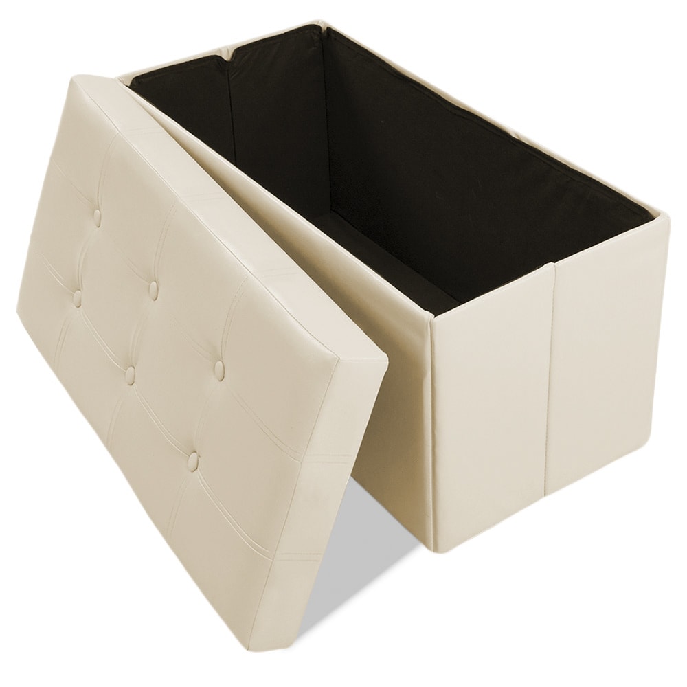 Cassapanca pouf pieghevole in pelle sintetica con contenitore 80 x 40