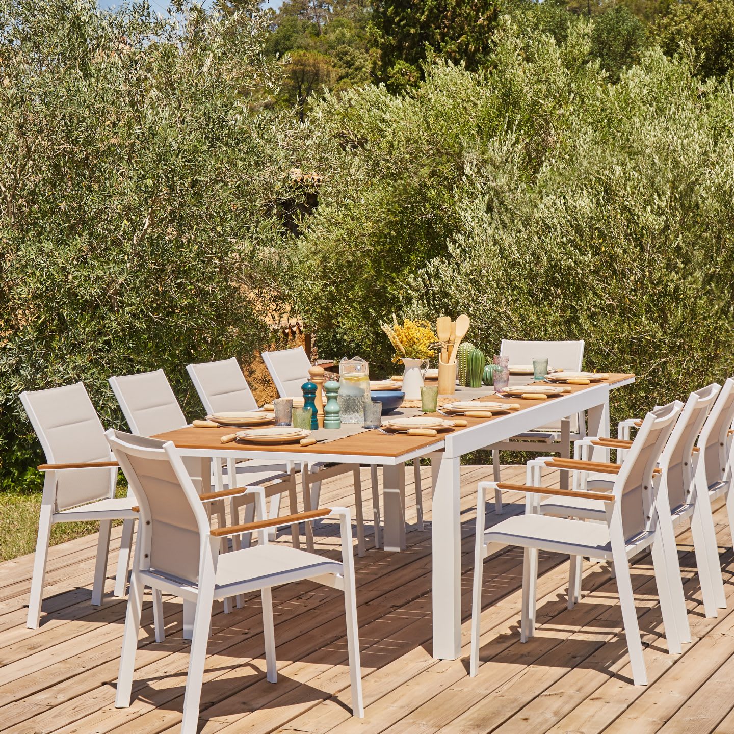 Table de jardin à rallonge en aluminium blanc 200/140×90 et polywood OSAKA
