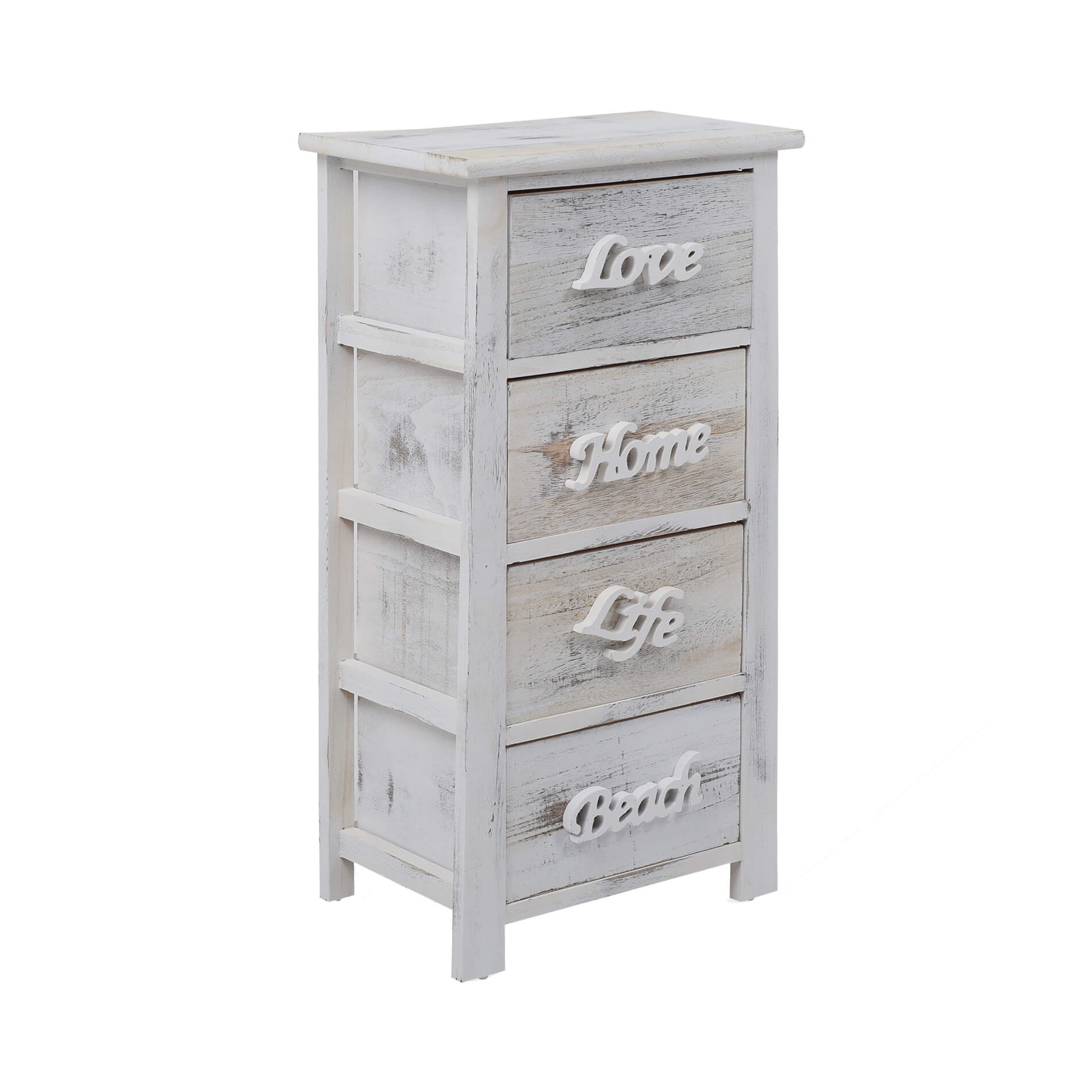 CASSETTIERA 4 CASSETTI 78X40X31CM COMODINO HOME BIANCO LEGNO SHABBY MULTIUSO