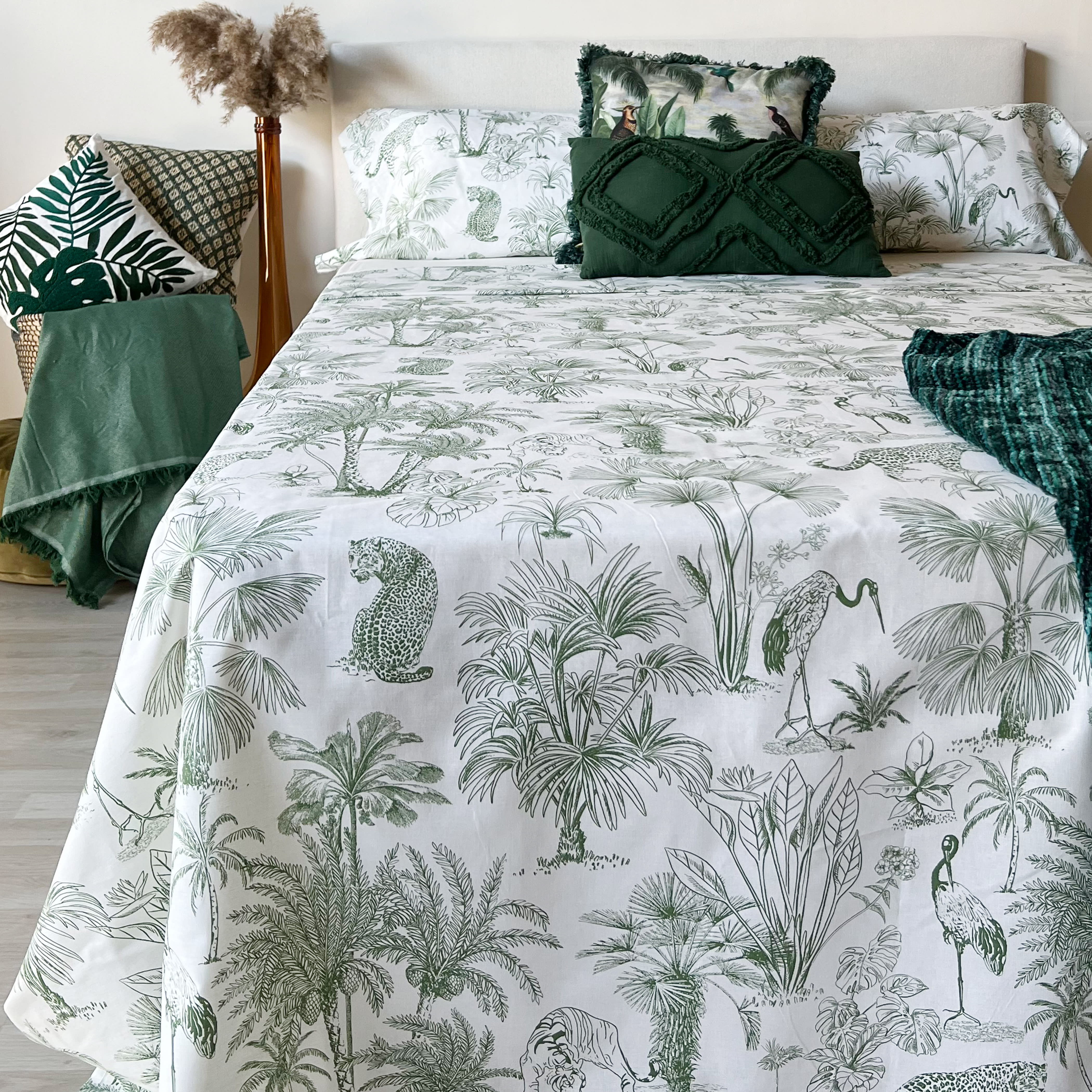 Juego de sábanas en algodón cama 160 cm 4 piezas Limbe Verde