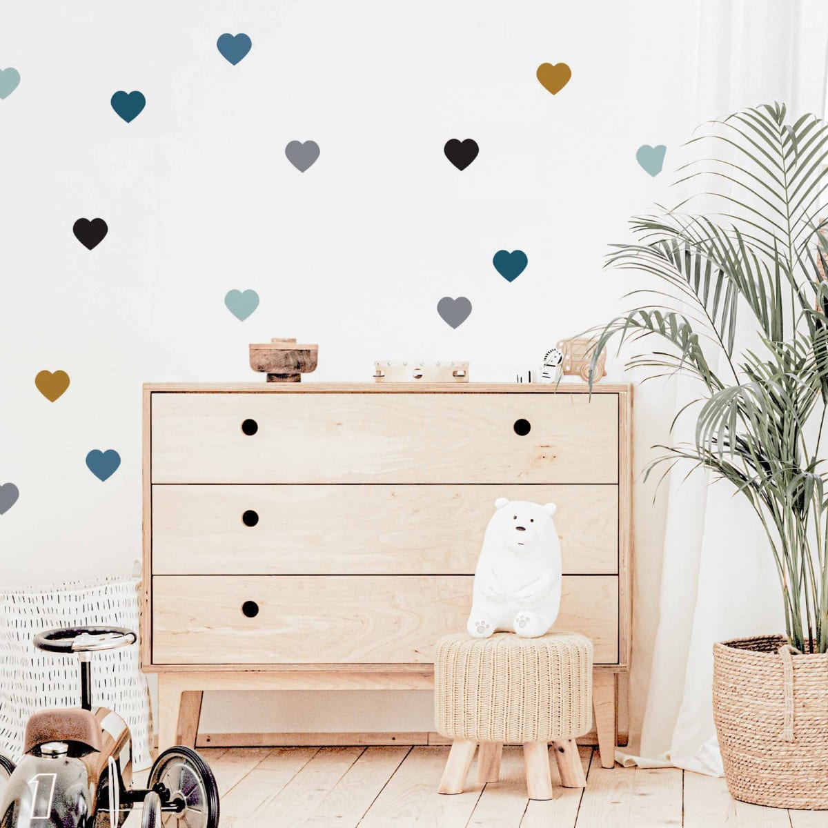 Stickers adesivi in vinile cuori blu e senape HEARTS1