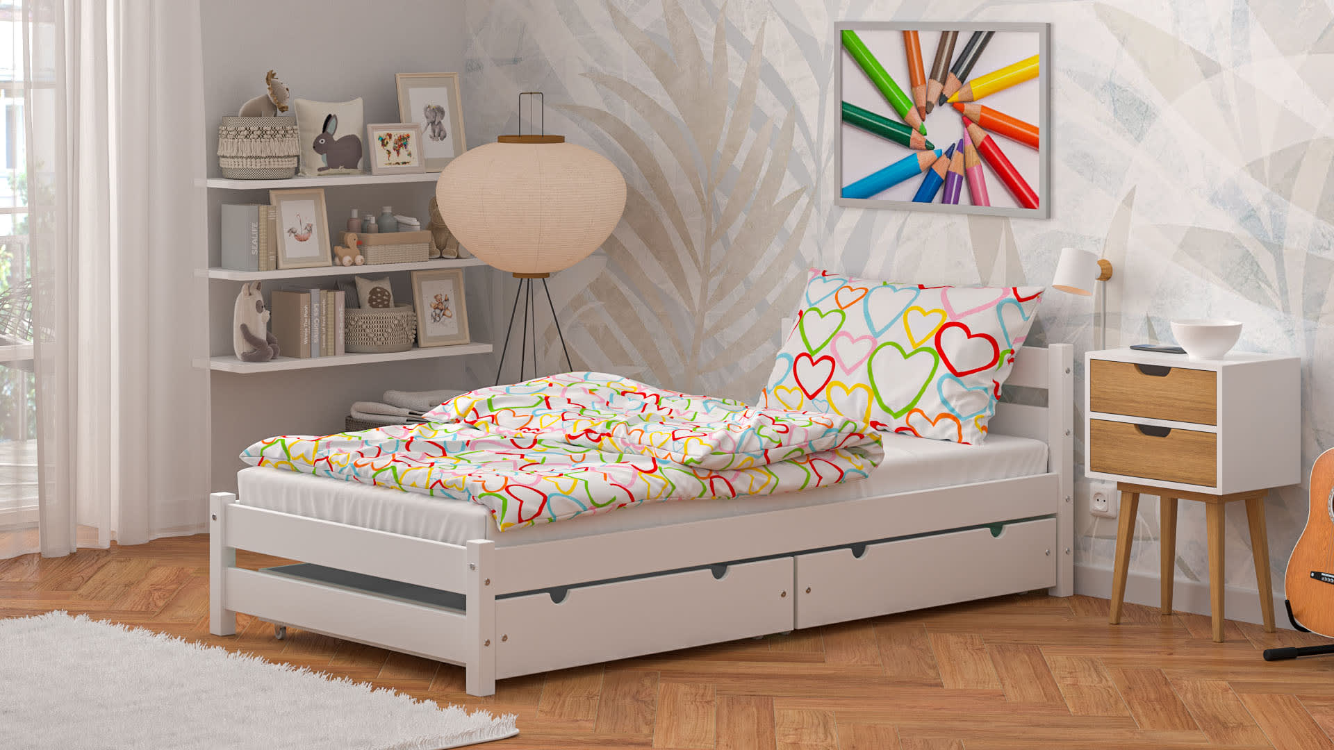 Letto singolo in legno massello di pino 190x90 Bianco