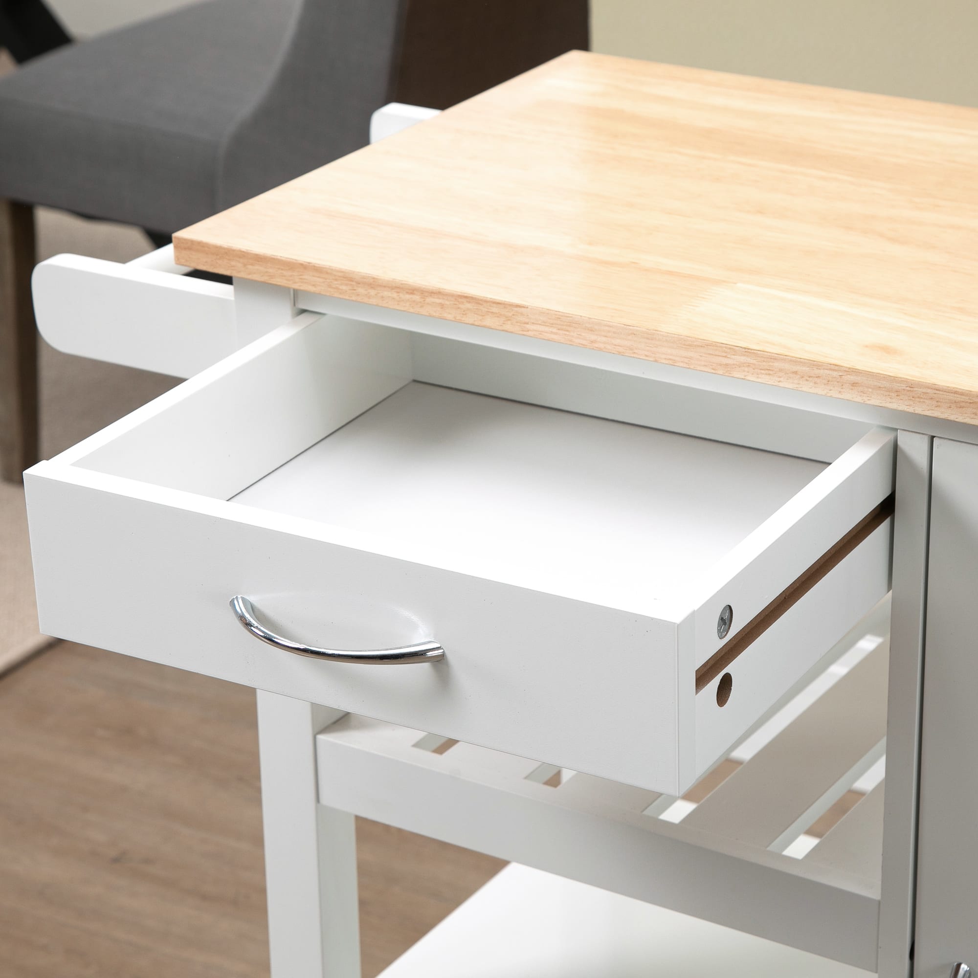 HOMCOM Carrello da Cucina con Cassetto, Armadietto e Ripiano 3 Livelli