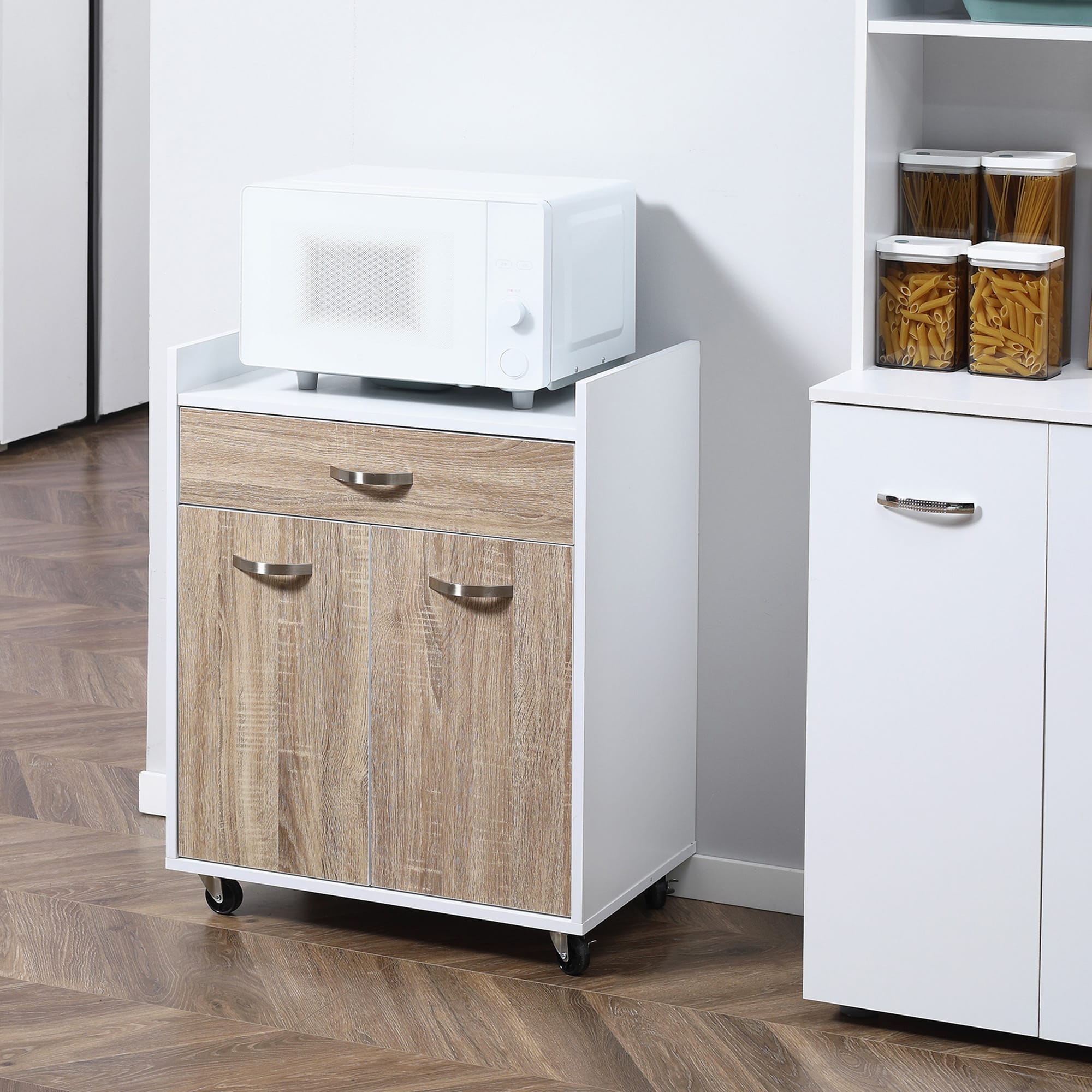 HOMCOM Mobile Cucina per Microonde con Armadietti, Mensole e Cassetto in  Legno