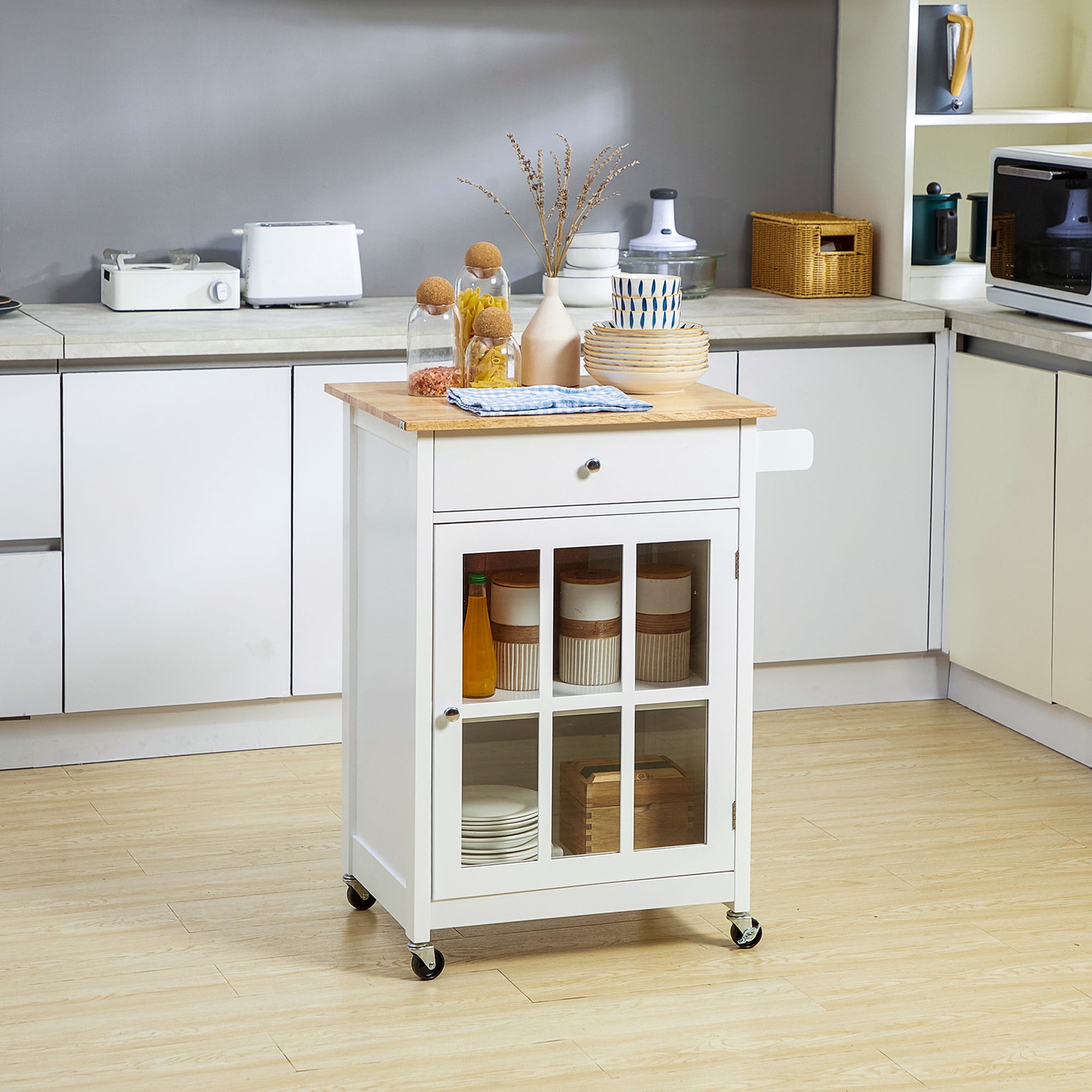 DecHome Carrello Cucina con Cassetto e Armadietto Isola per Cucina