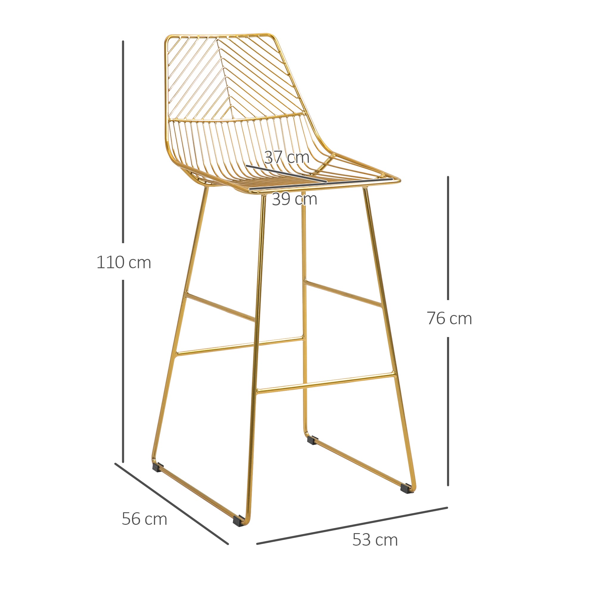 Set 2 Sgabelli Alti da Bar 52,5x47x97 cm in Metallo Oro