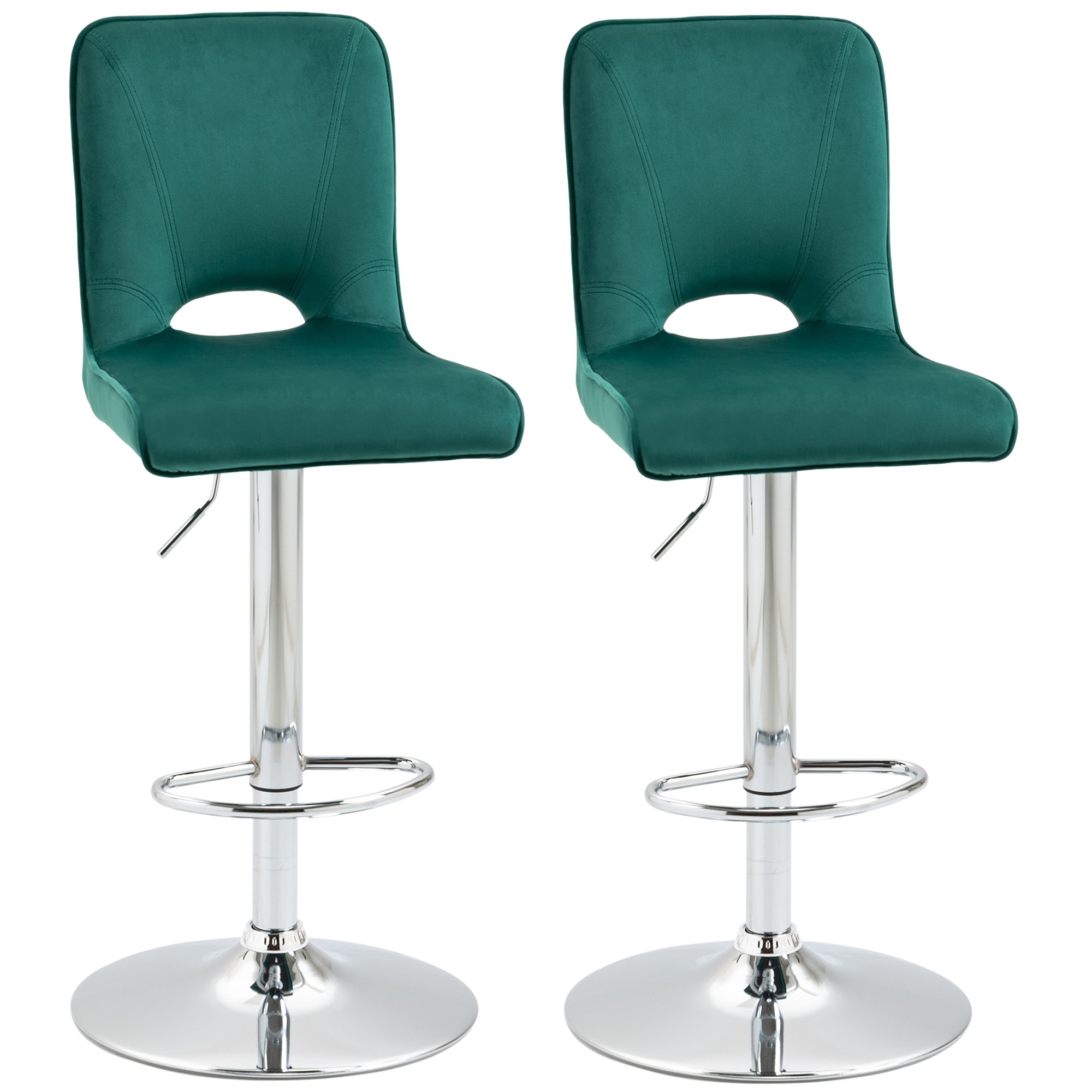 HOMCOM Set 2 Sgabelli Alti da Bar Moderni e Girevoli, Sgabelli Alti da  Cucina con Altezza Regolabile in Tessuto Verde, 41x51x97-117cm Girevoli  Effetto Velluto