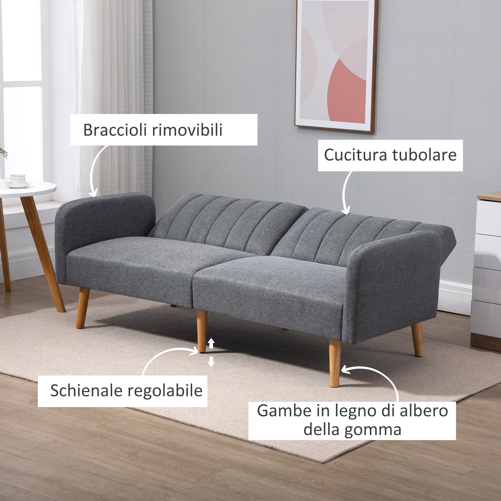 HOMCOM Divano Letto 2 Posti 1 Piazza Schienale Reclinabile 173x75x73cm