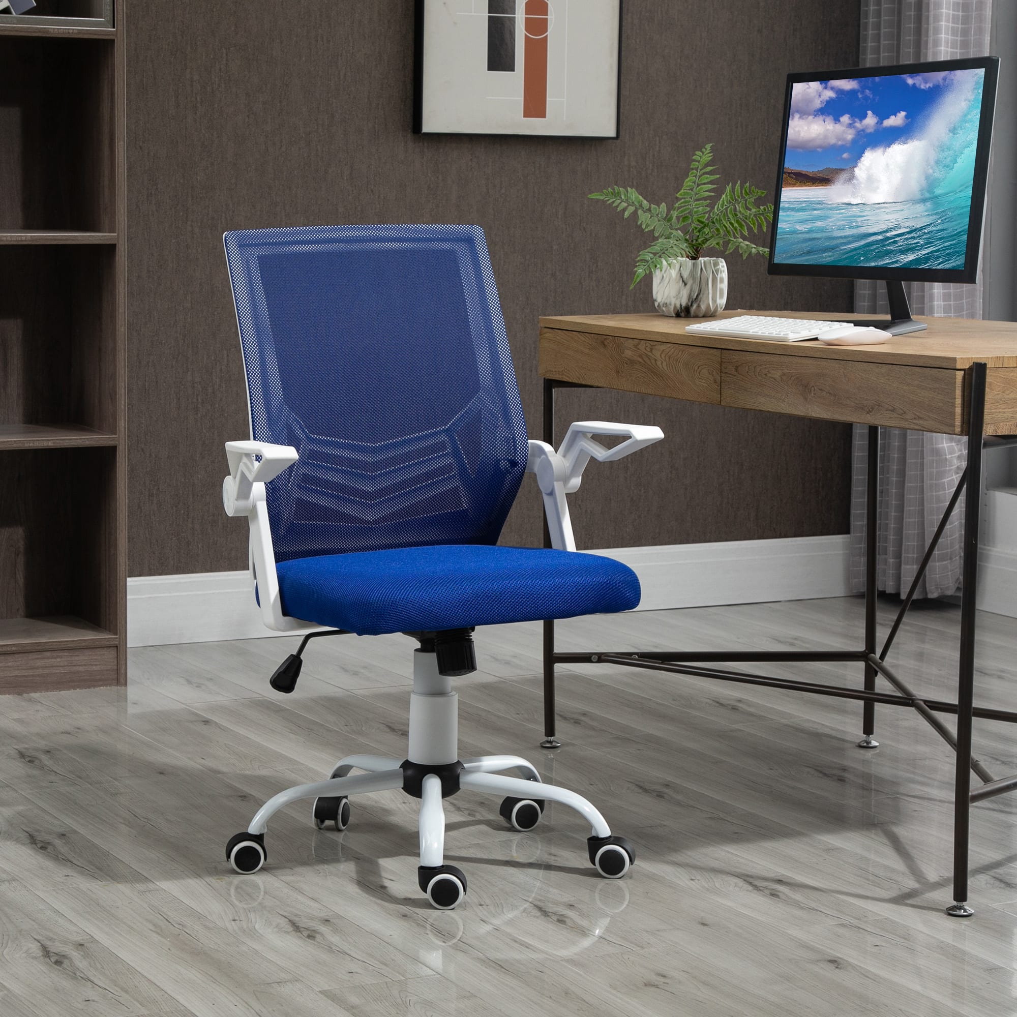 Vinsetto Sedia da Ufficio Ergonomica Supporto Lombare in Tessuto Blu