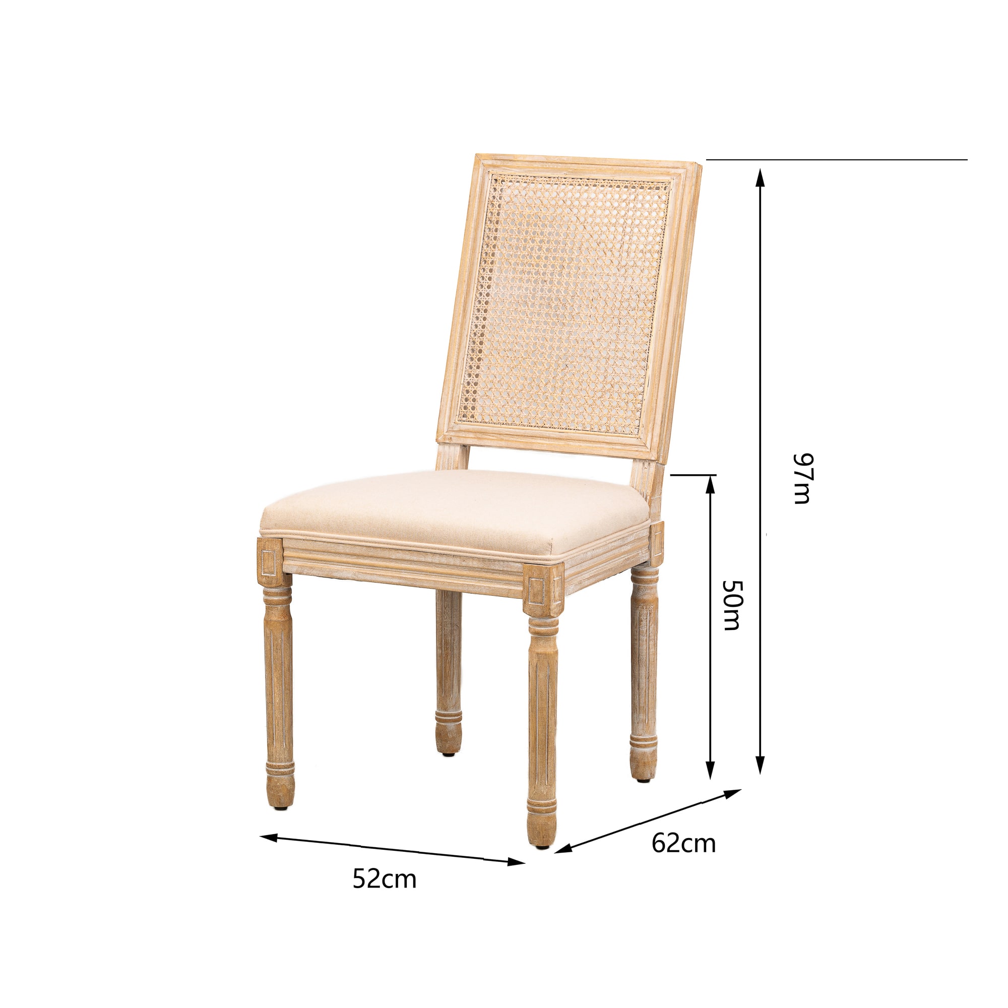 Set 2 sedie in legno con schienale in rattan e seduta in cotone e lino  naturale 