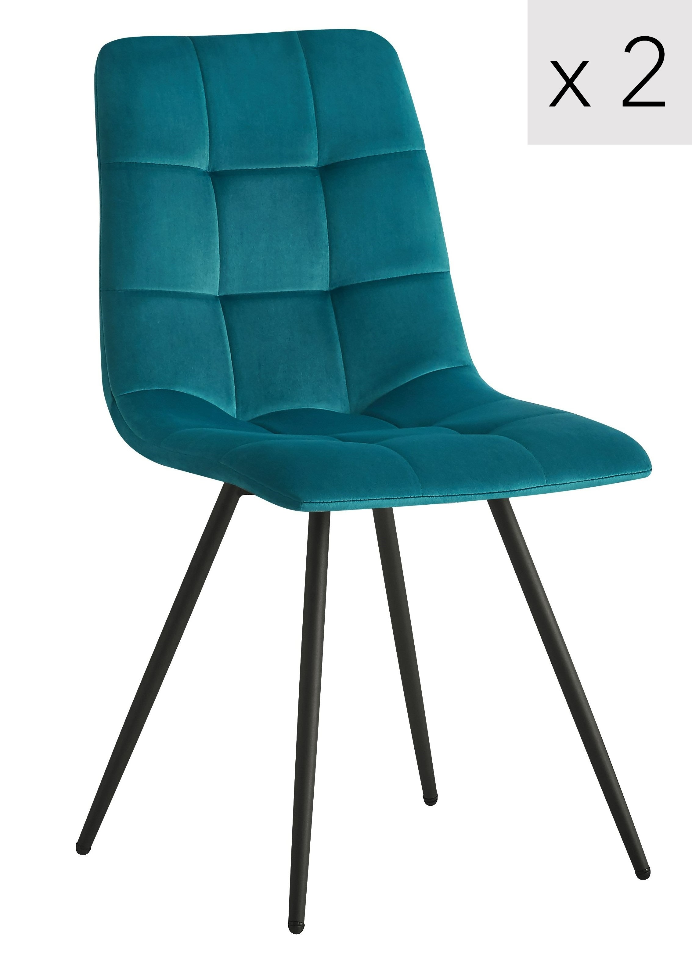 Set 2 sedie scandinave in acciaio e velluto blu