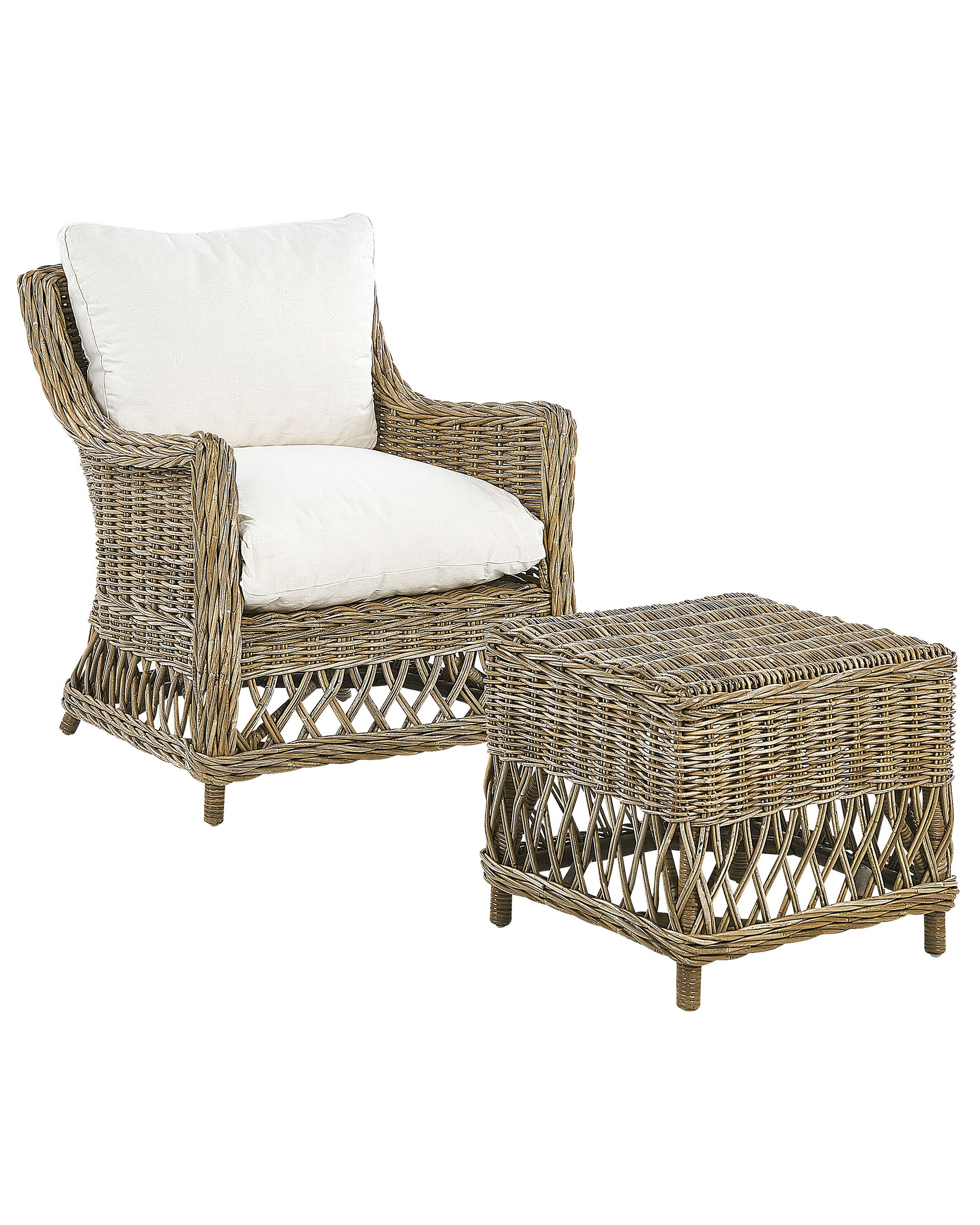 Poltrona in rattan naturale e cuscini beige DOLCEDO 