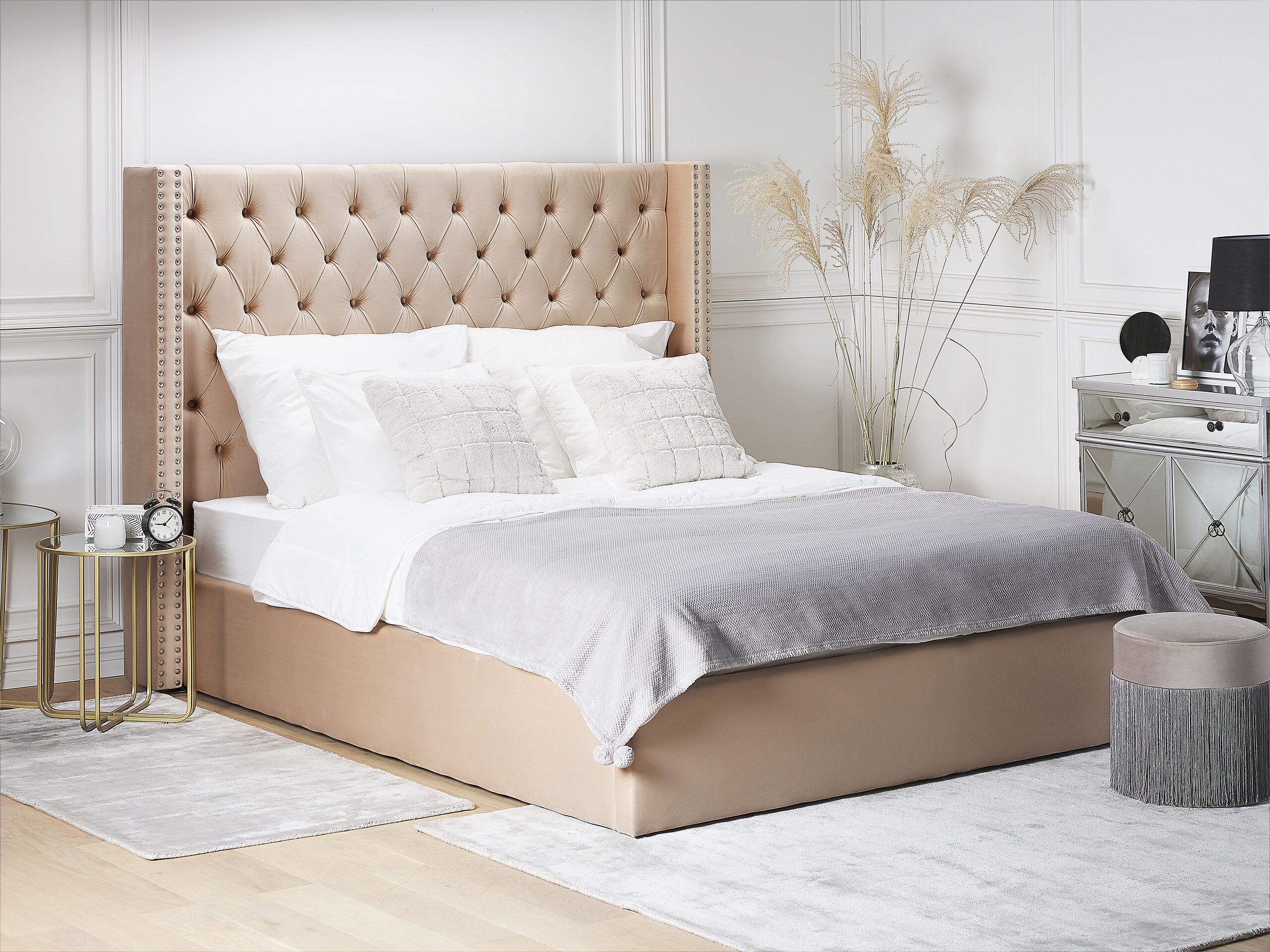 Letto matrimoniale contenitore velluto beige 180 x 200 cm Lubbon