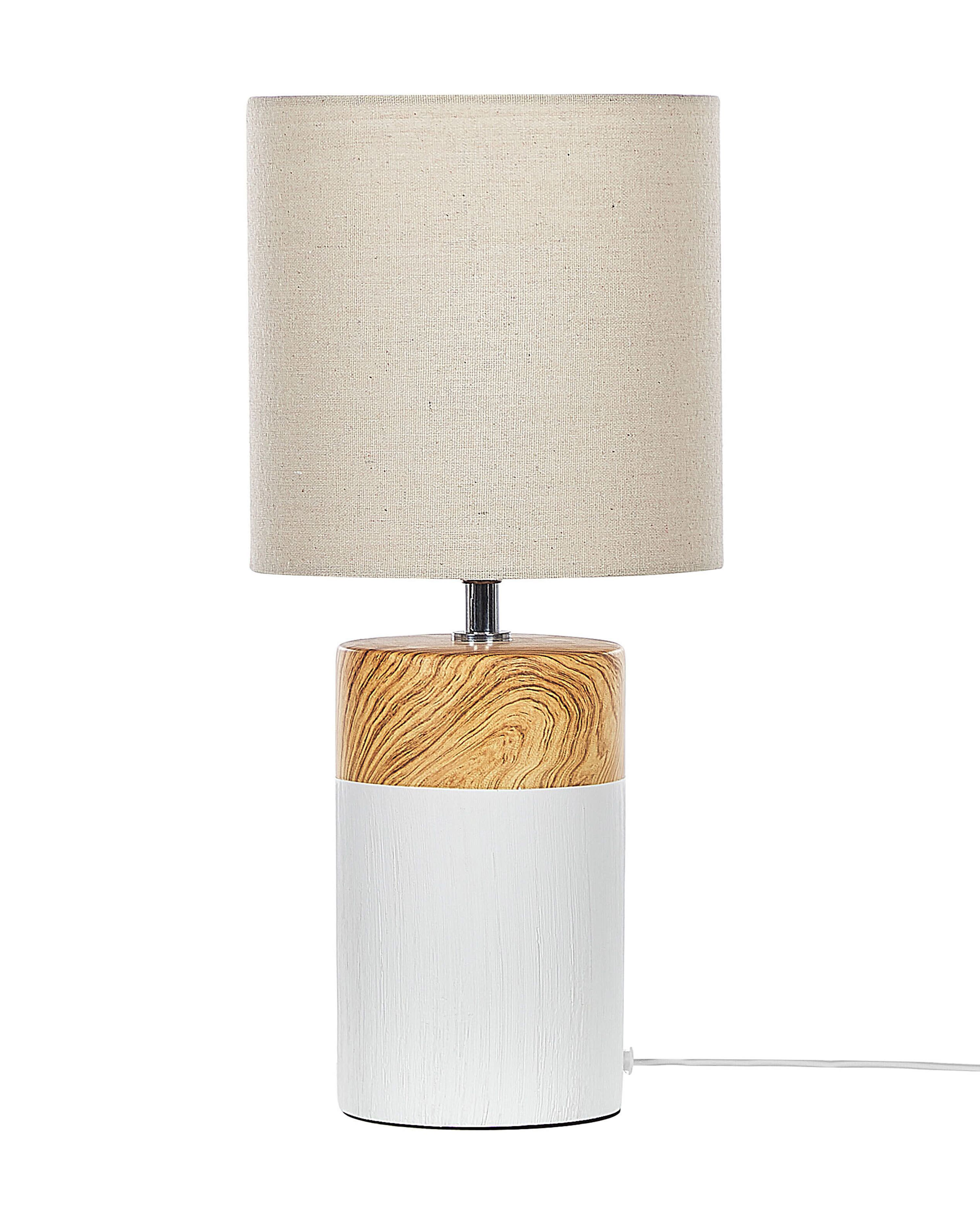 Lampada da tavolo ceramica bianco e legno chiaro 43 cm Alzeya