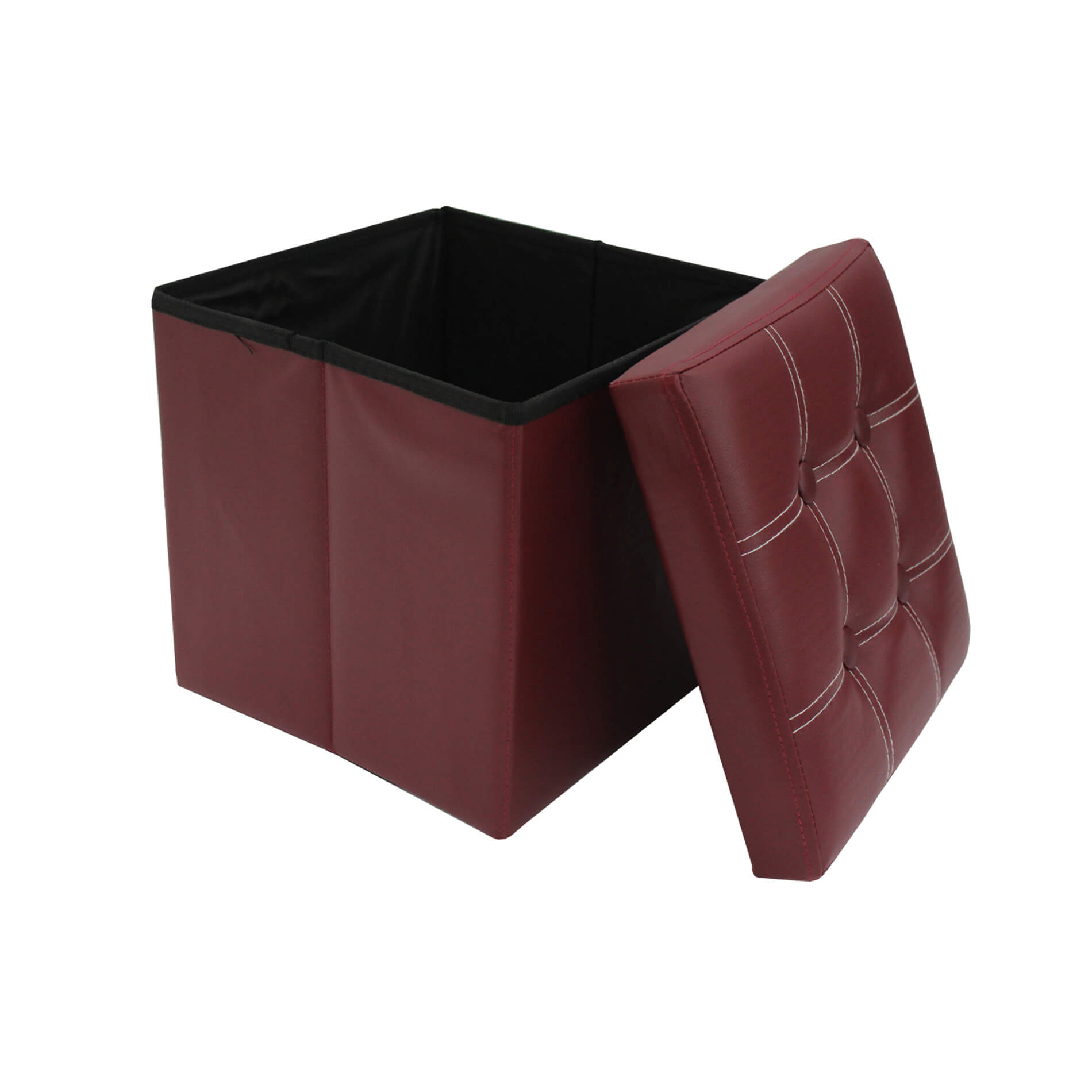 Coppia di Pouf Contenitori Bordeaux Rotondi Moderni in Velluto e Legno -  Wallace