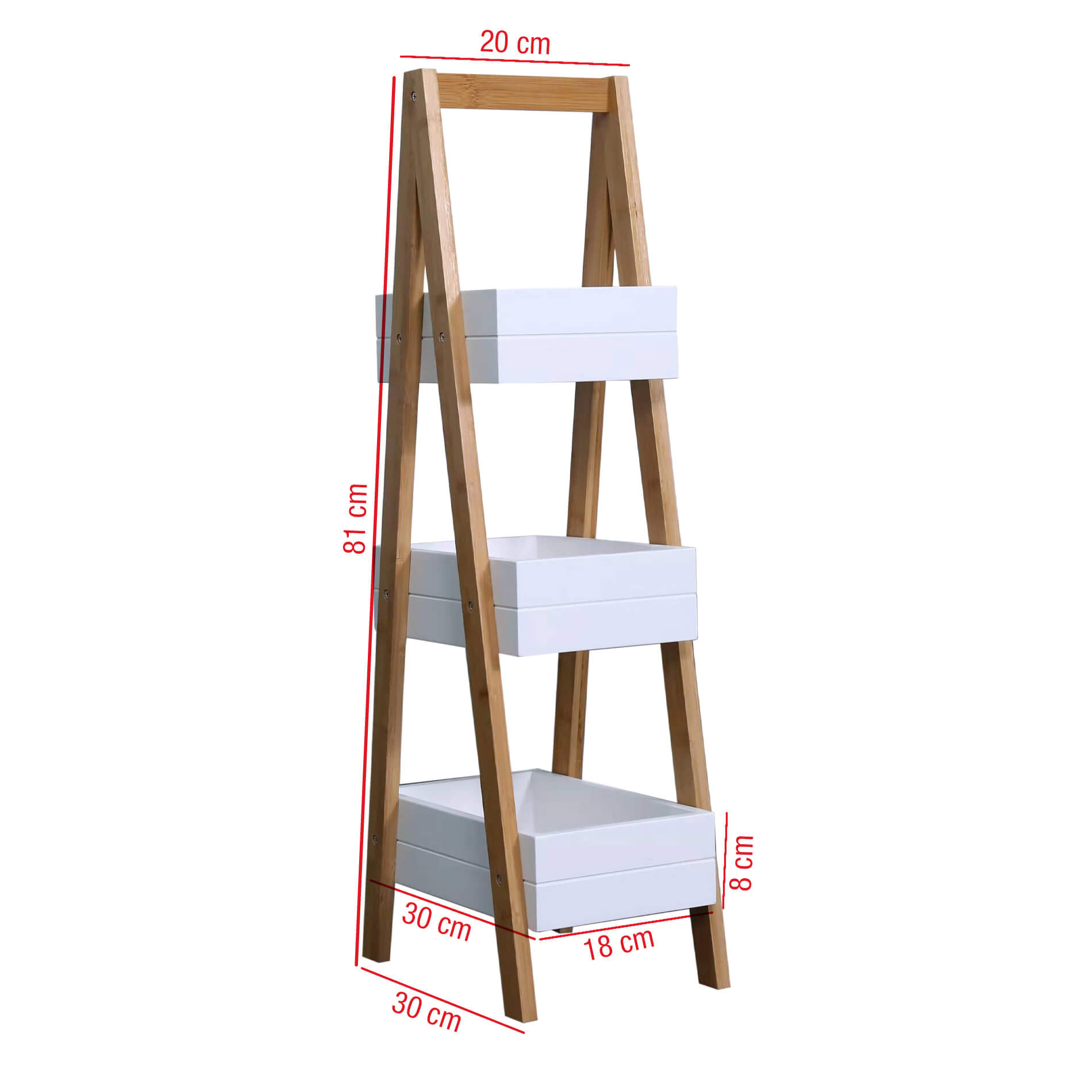 Estantería de 3 niveles en forma escaleras madera blanca con