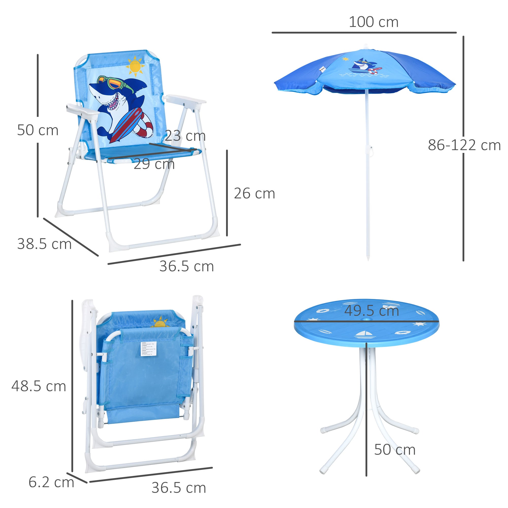 Tavolo e sedie per bambini 3-6 anni da giardino set 4 pz acciaio