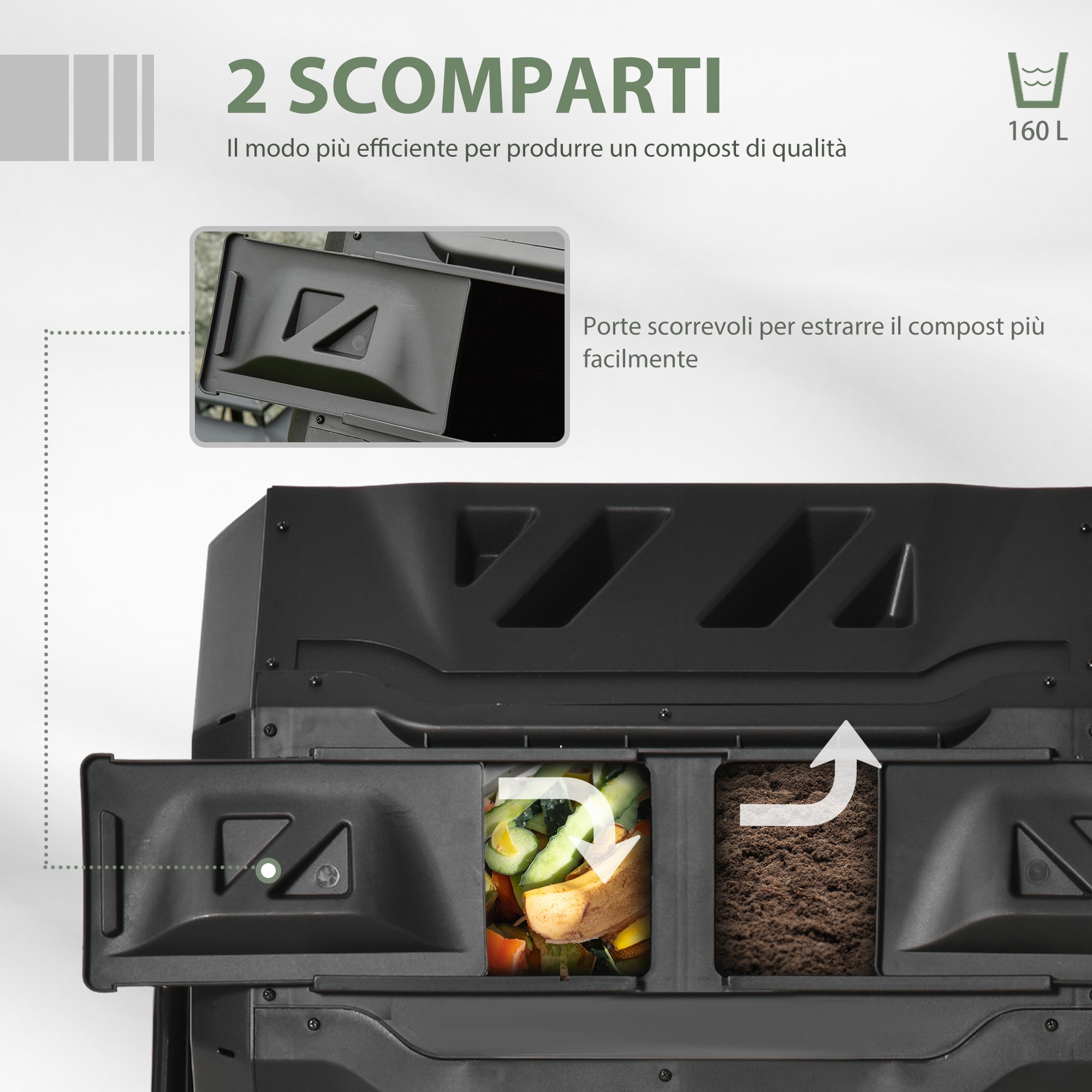 Compostiera Termica Prosperplast, 380 Litri, In Plastica Resistente - Per Giardino, Facile Montaggio