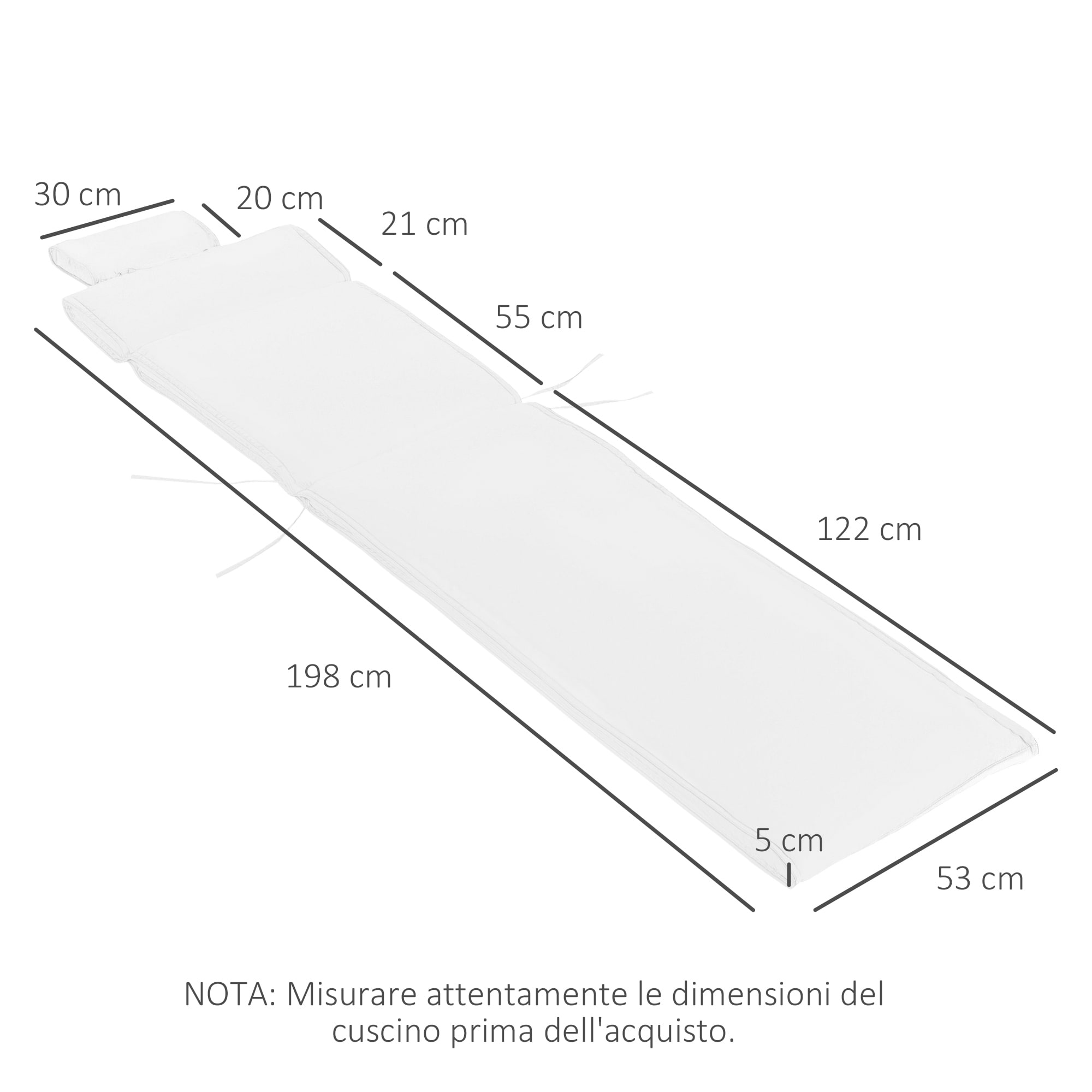 Il numero 1 del risparmio-CUSCINO PER LETTINO PRENDISOLE DA GIARDINO 198 X  53 X 5 CM BIANCO CREMA