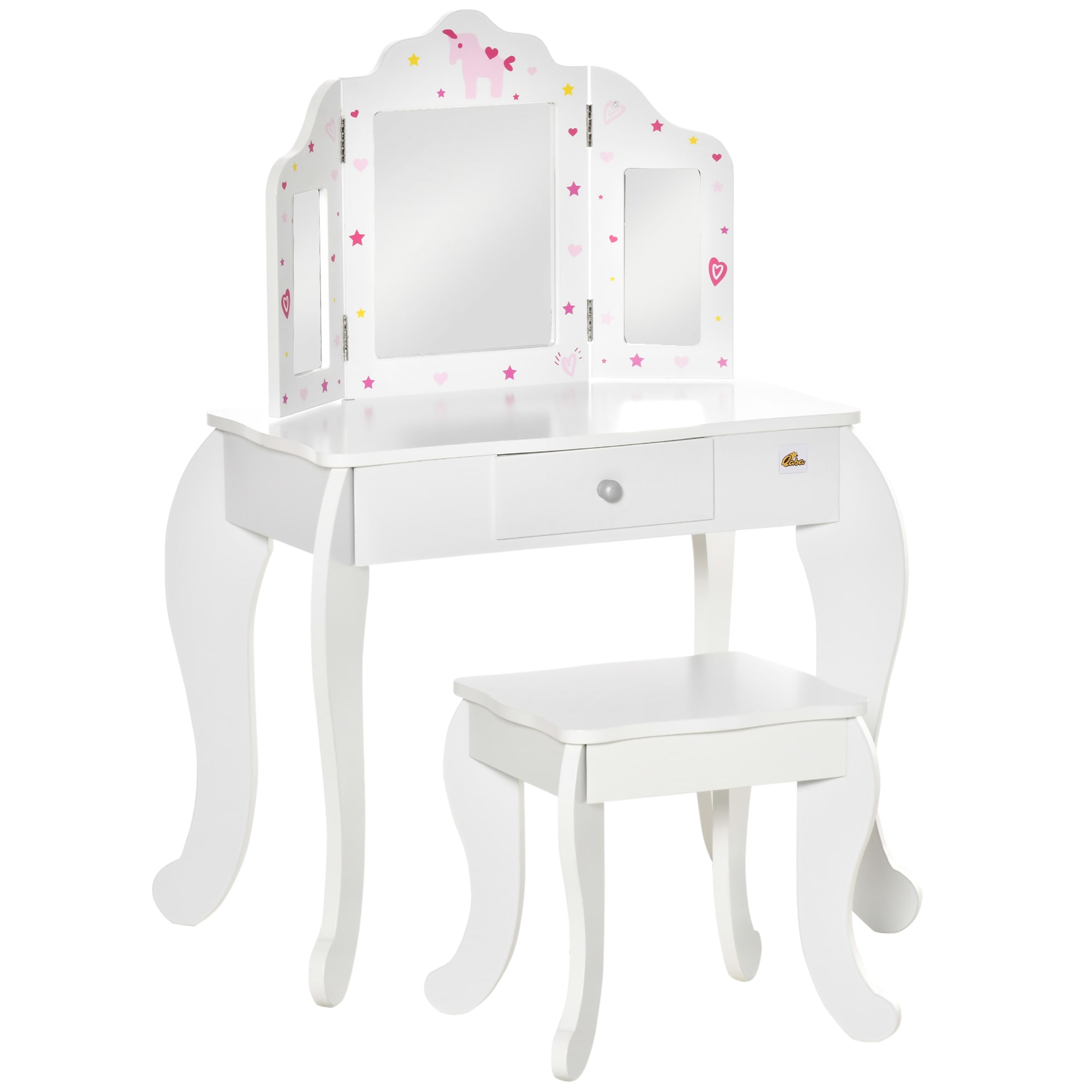 Toeletta Per Bambina COSTWAY 2 In 1 - Con Specchio, Sgabello E Cassetto, Legno, Rosa E Bianco, 70x34x101 Cm - Foto 9