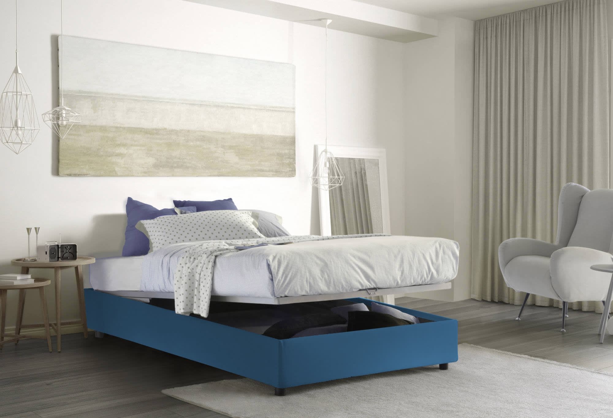 Letto contenitore 140x200 cm in tessuto blu GIOIA, Maisons du Monde in  2023