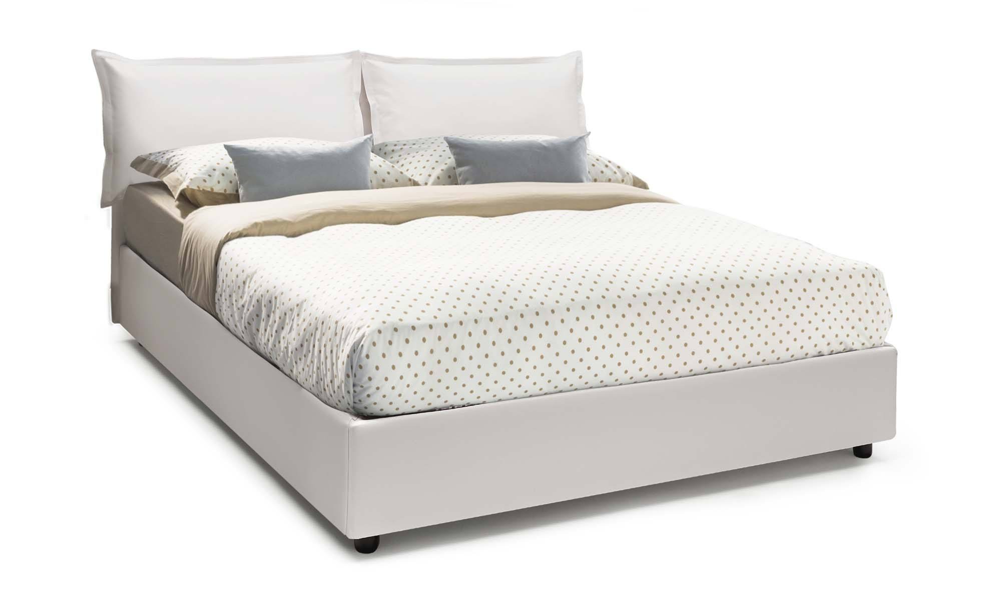 010846 - Letto contenitore imbottito 140x190 similpelle bianco Priya 