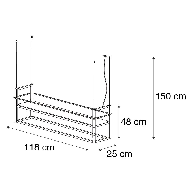 Lampada a sospensione industriale mensola nera 4 luci CAGE RACK