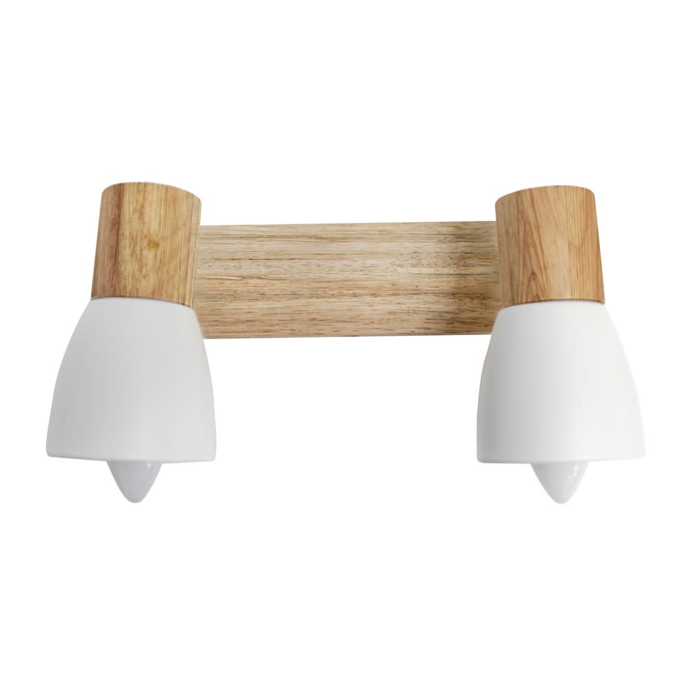 Regleta techo nórdico de madera y 2 focos metálicos blancos orientable DERA