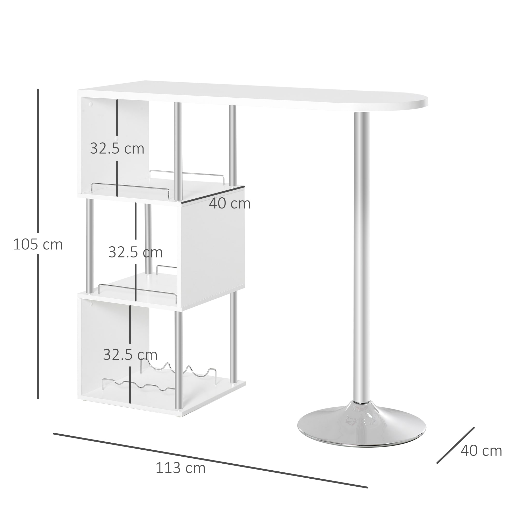 Tavolo da Bar Cucina Bancone per Cucina a 3 Ripiani con Portabottiglie Vino  in Metallo MDF 113x40x105 cm