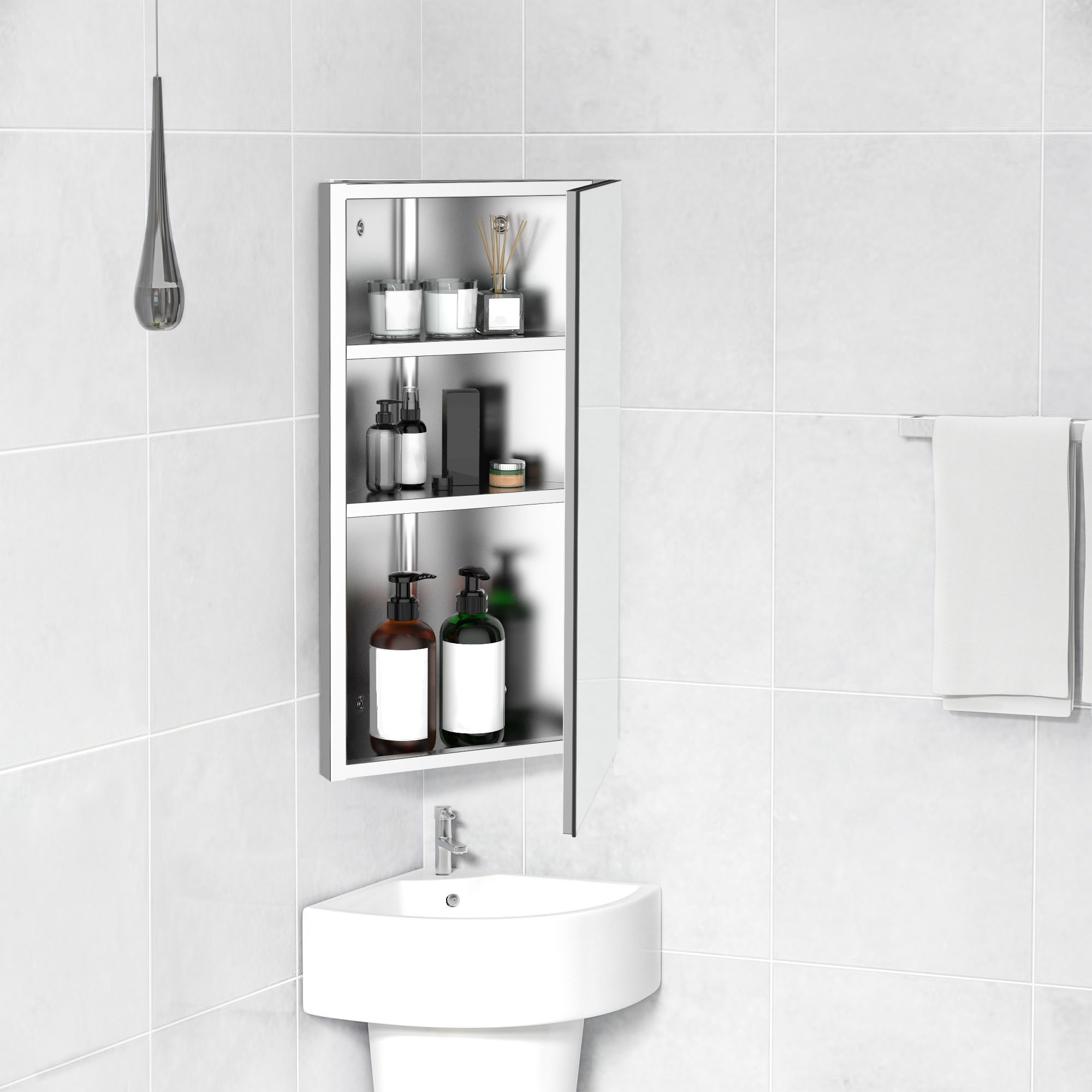 ARHAMS Lavabo Bagno con Mobile, Mobiletto Angolare con Lavabo in Ceramica E  Mobiletto A Specchio, Lavabo