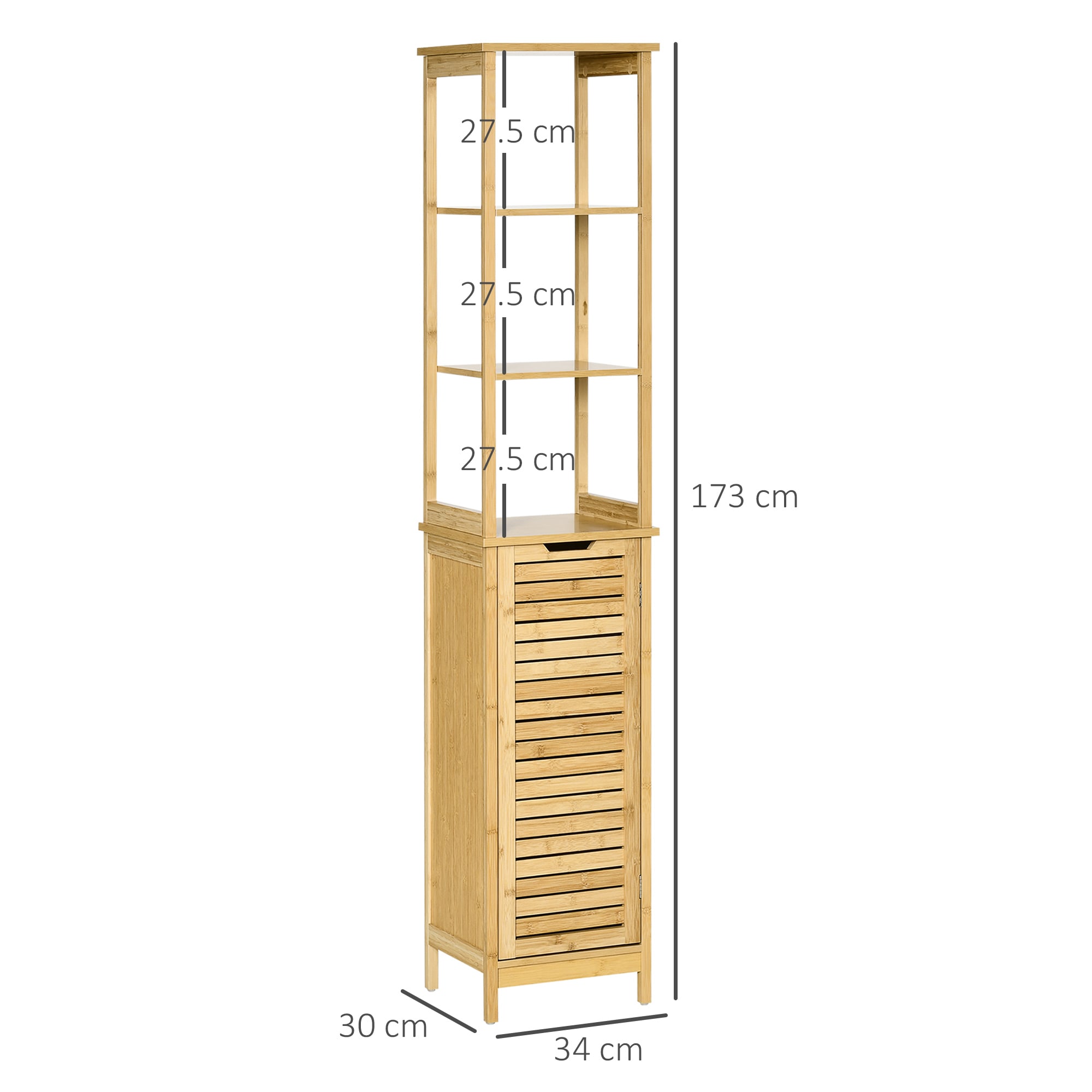 kleankin Mobile Bagno 3 Ripiani 1 Credenza Design a Doghe Bambù Kleankin