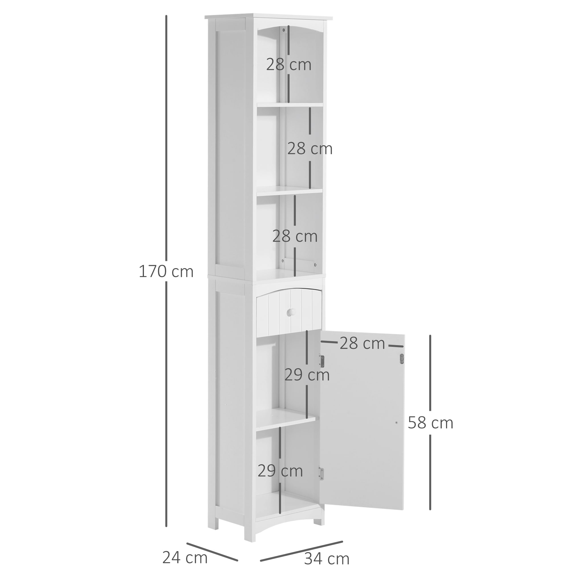 Mobiletto a colonna per bagno con 3 ripiani in mdf bianco HOMCOM