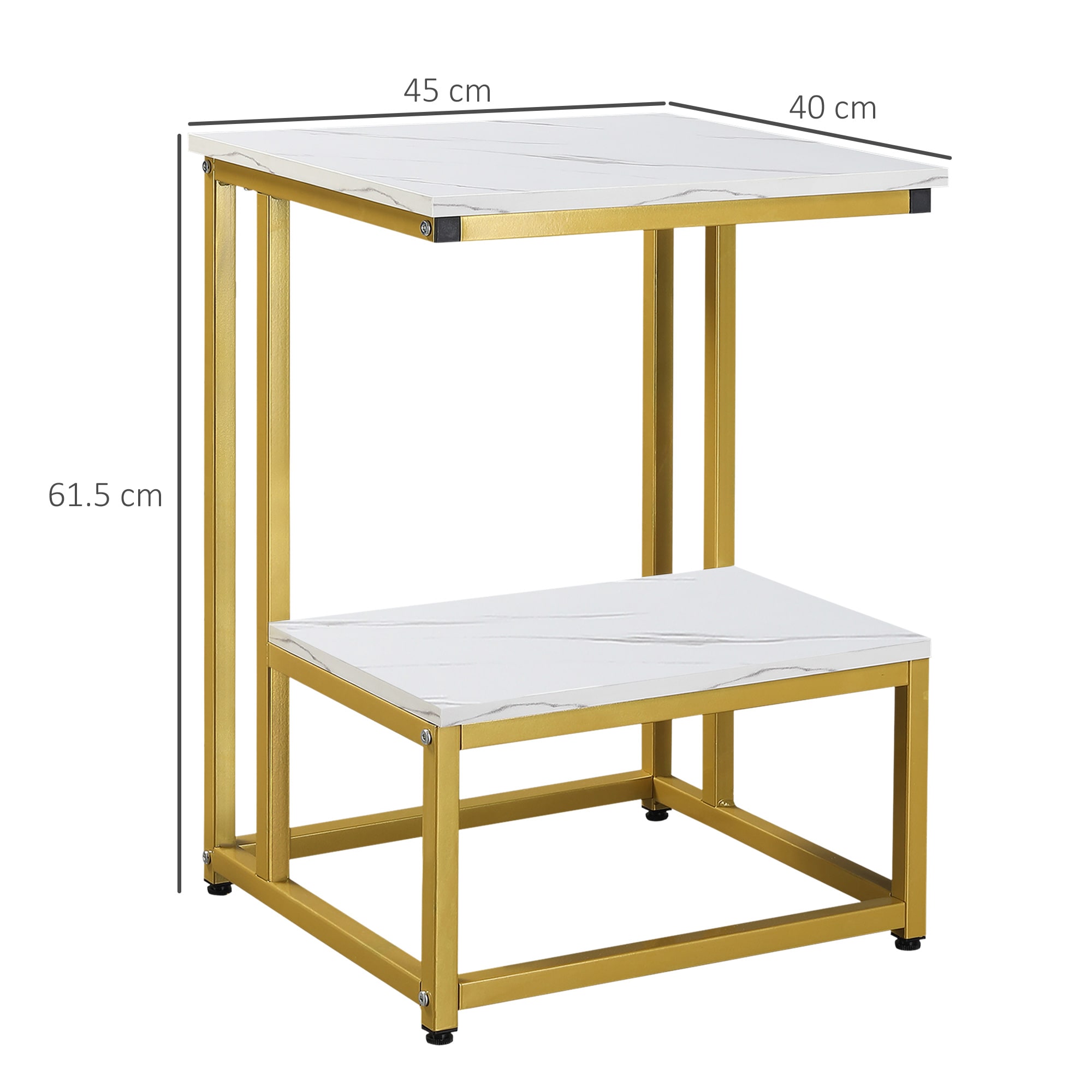 HOMCOM Tavolino da Salotto Rotondo Effetto Marmo Bianco